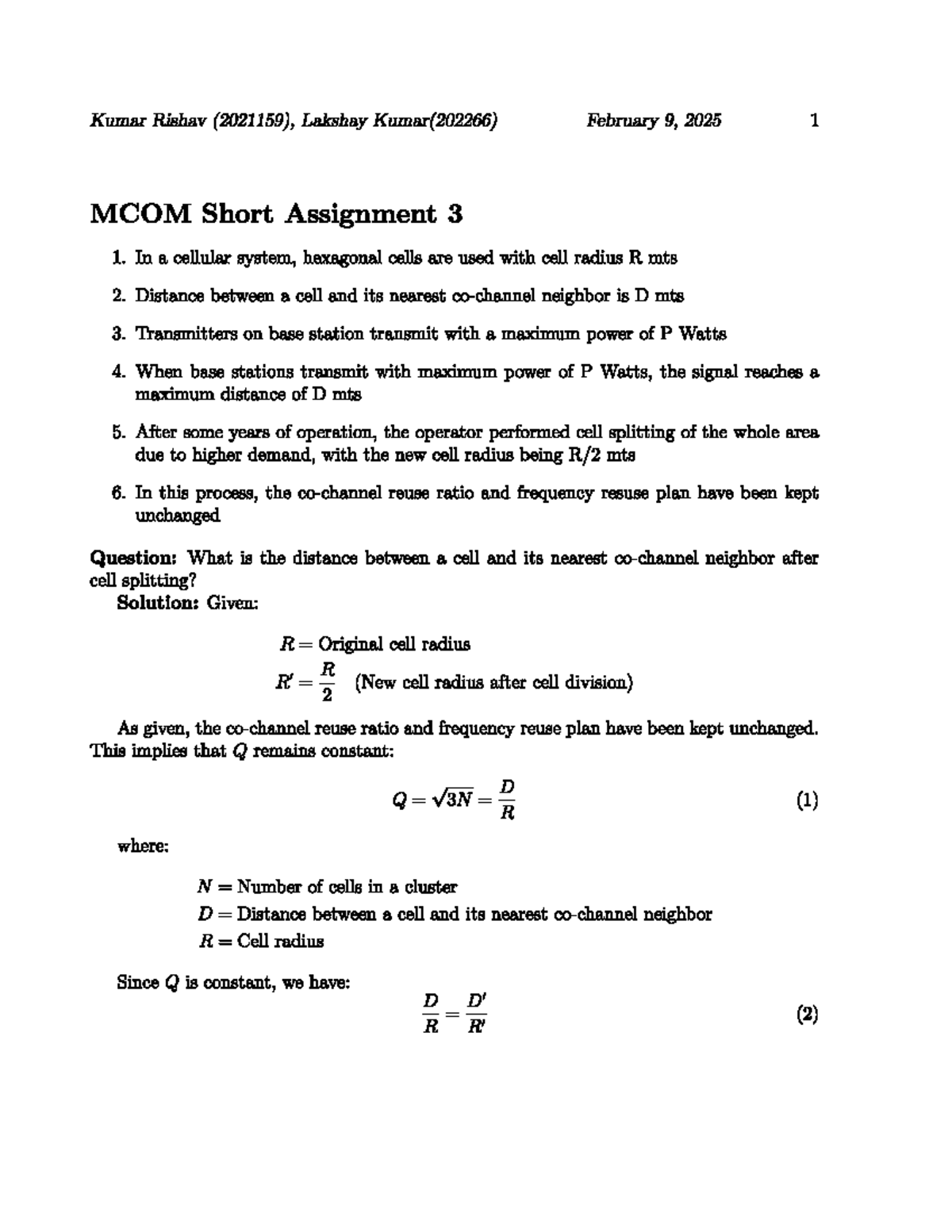 MCOM3 - Short Assignment 3 on Cellular System Analysis - Studocu