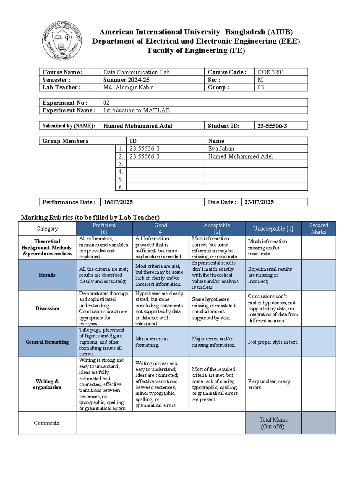 Data Communication Lab Report 1 - COE 3201 M 03 - Studocu