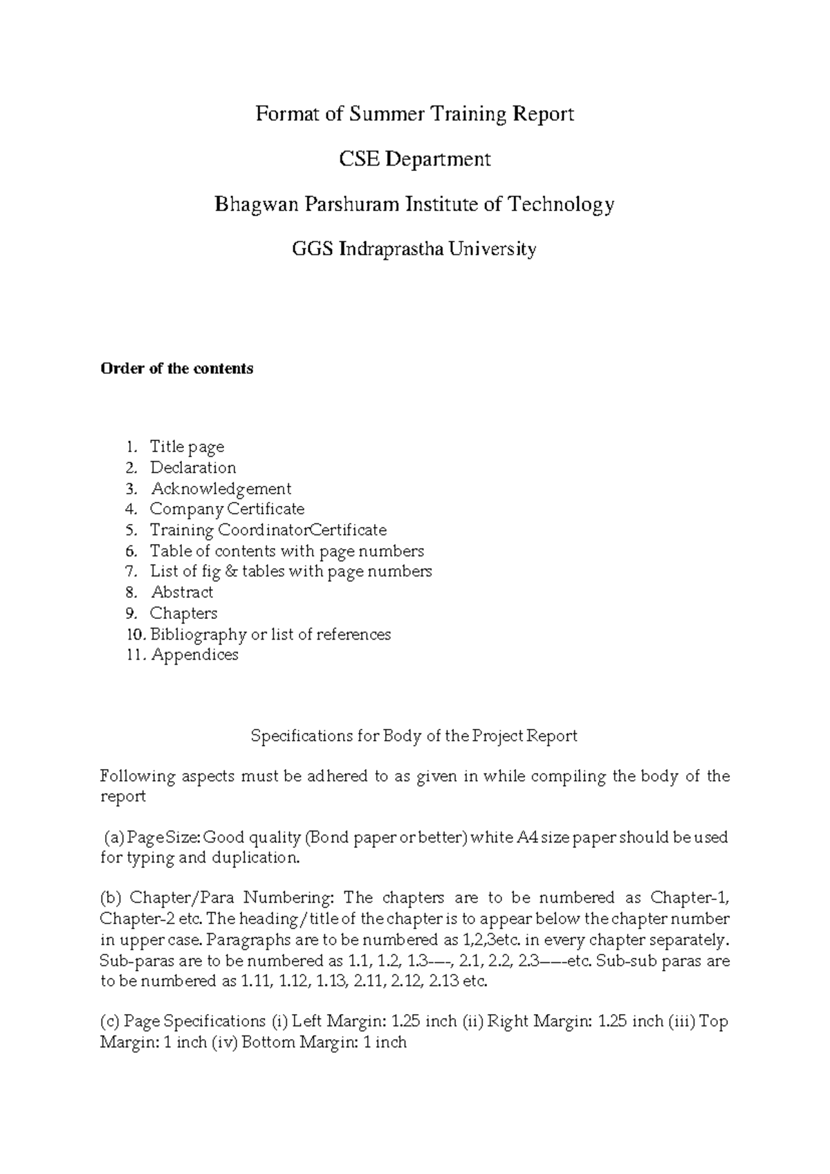 CSE 2023 Summer Training Report Format Guide - Studocu