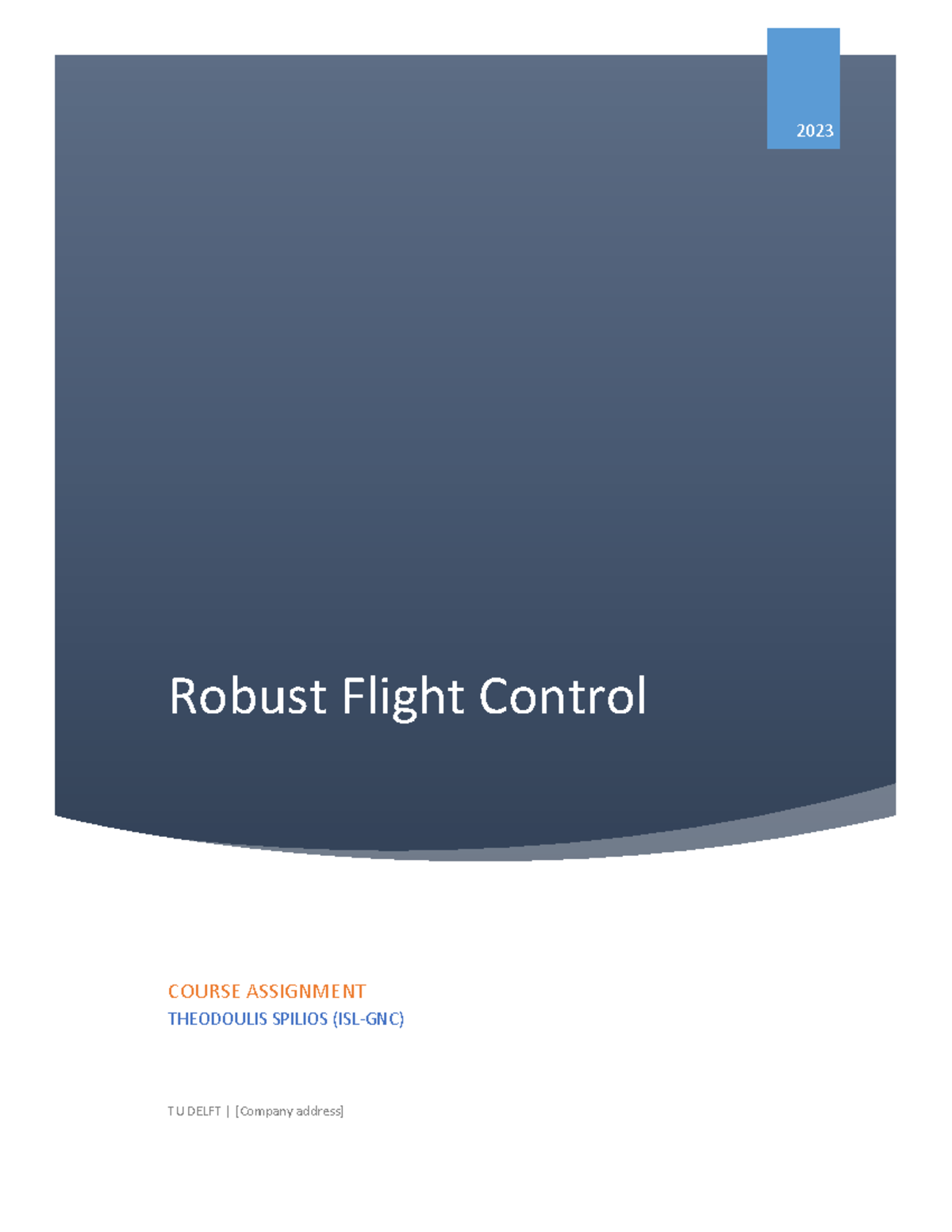 Robust Flight Control Assignment V2023 - TU Delft - Studeersnel