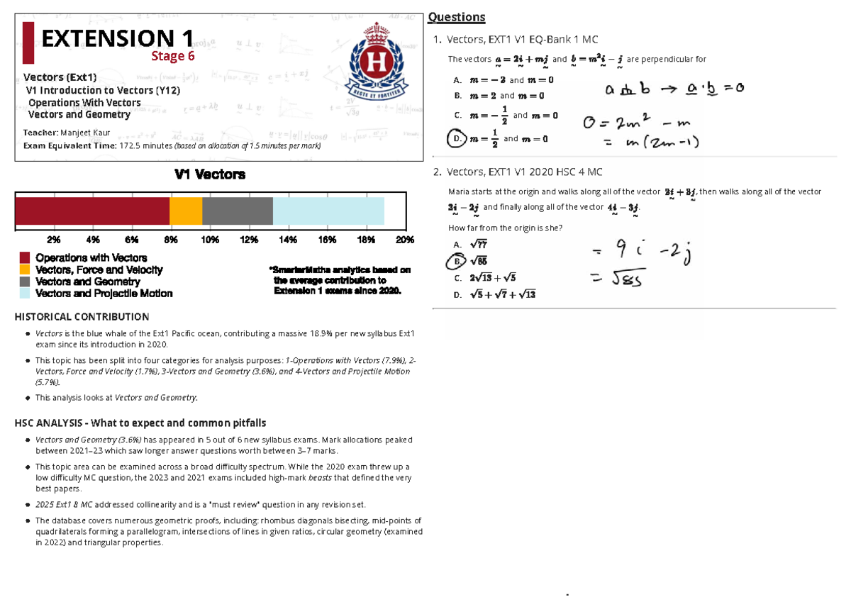 Vectors EXT1 V1: Comprehensive Guide to Geometry and Operations - Studocu