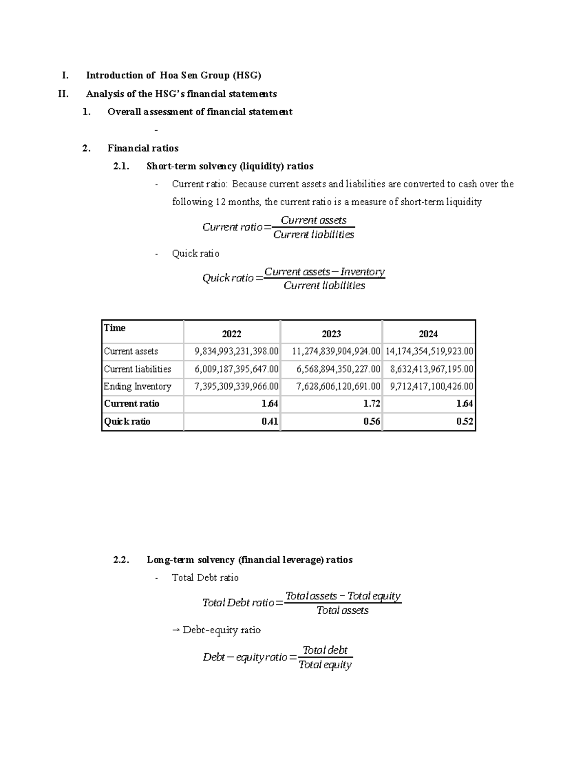 TCDN HSG Financial Statement Analysis: Key Ratios & Insights - Studocu