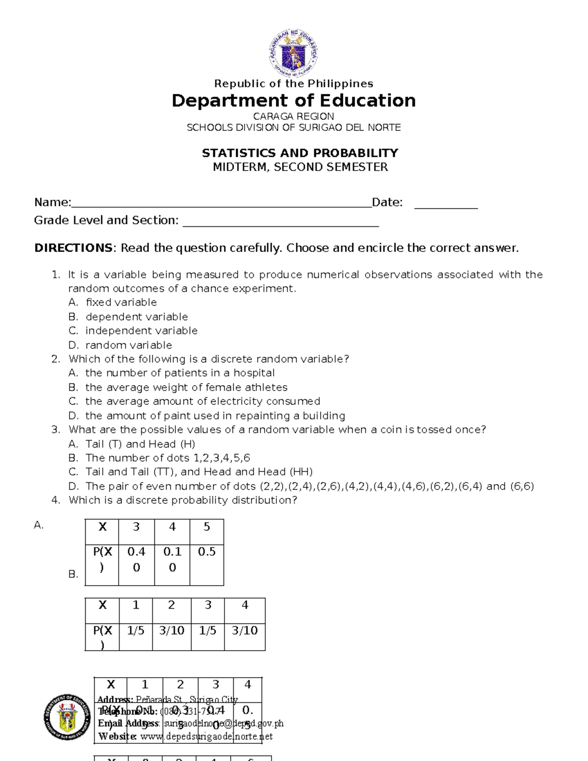 Statistical Probability Midterm Exam Questionnaire (Stat 101) - Studocu