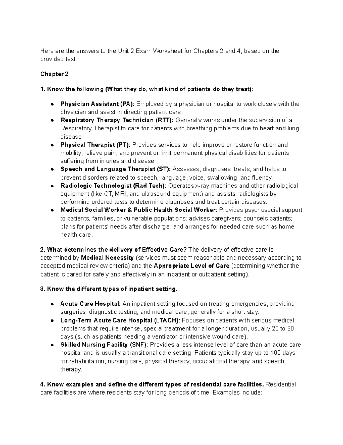 Foundations HLT 101 Unit 2 Exam Worksheet Answers - Studocu
