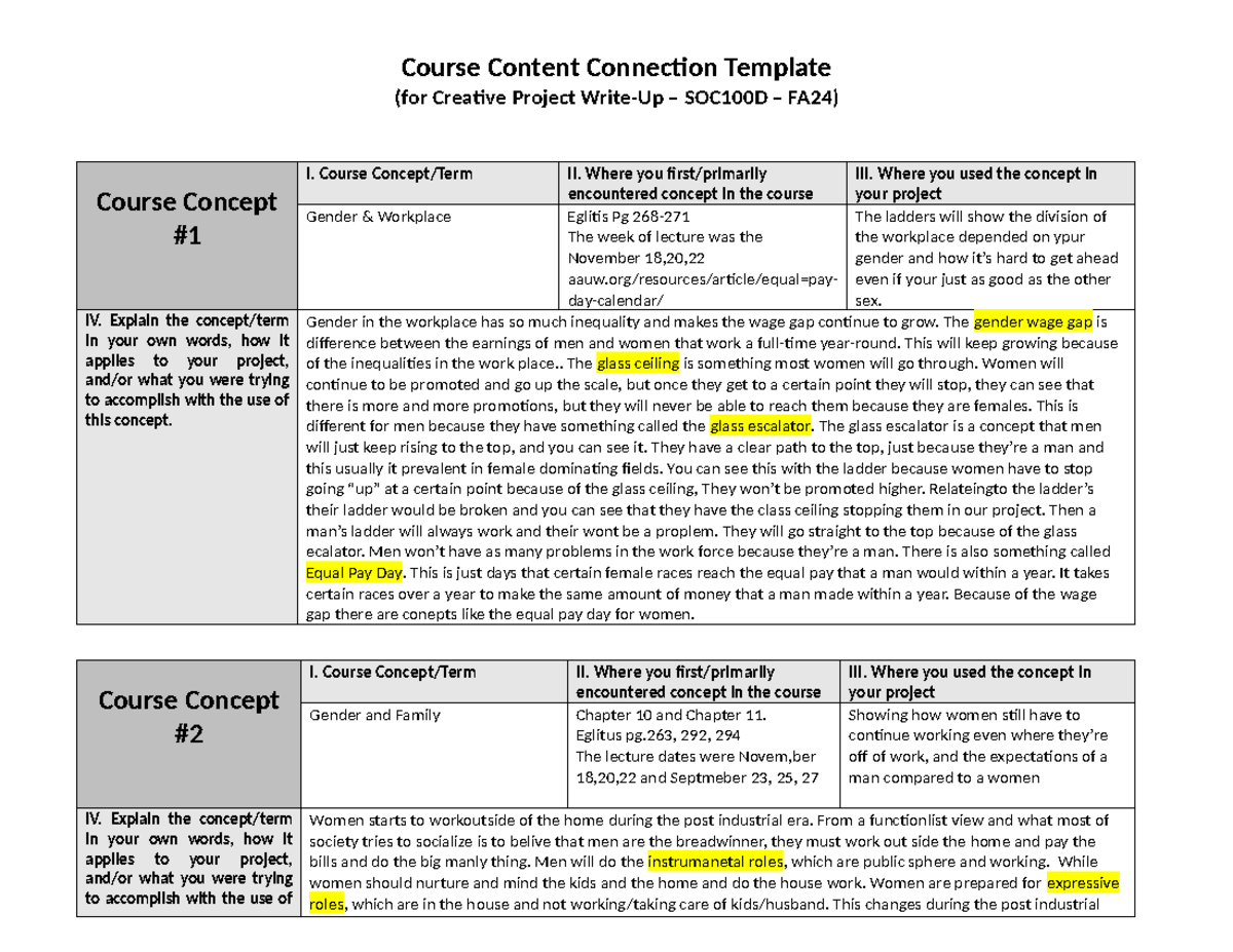 Creative Project - Course Content Tracking Template (SOC100D FA24 ...