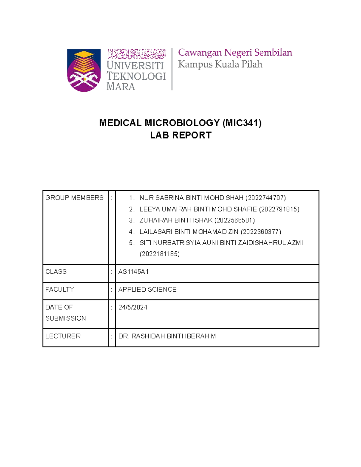 MIC341 Medical Microbiology Lab Report: Antimicrobial Susceptibility ...