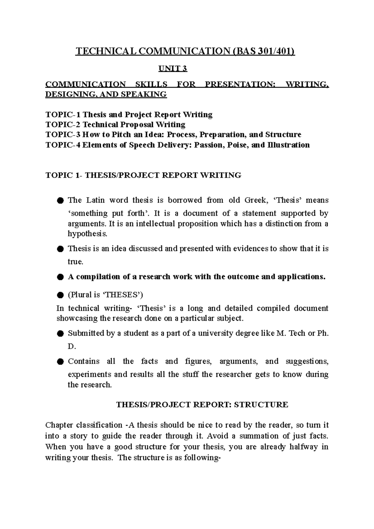 BAS 301 Unit 3 Notes: Mastering Communication Skills for Presentations ...