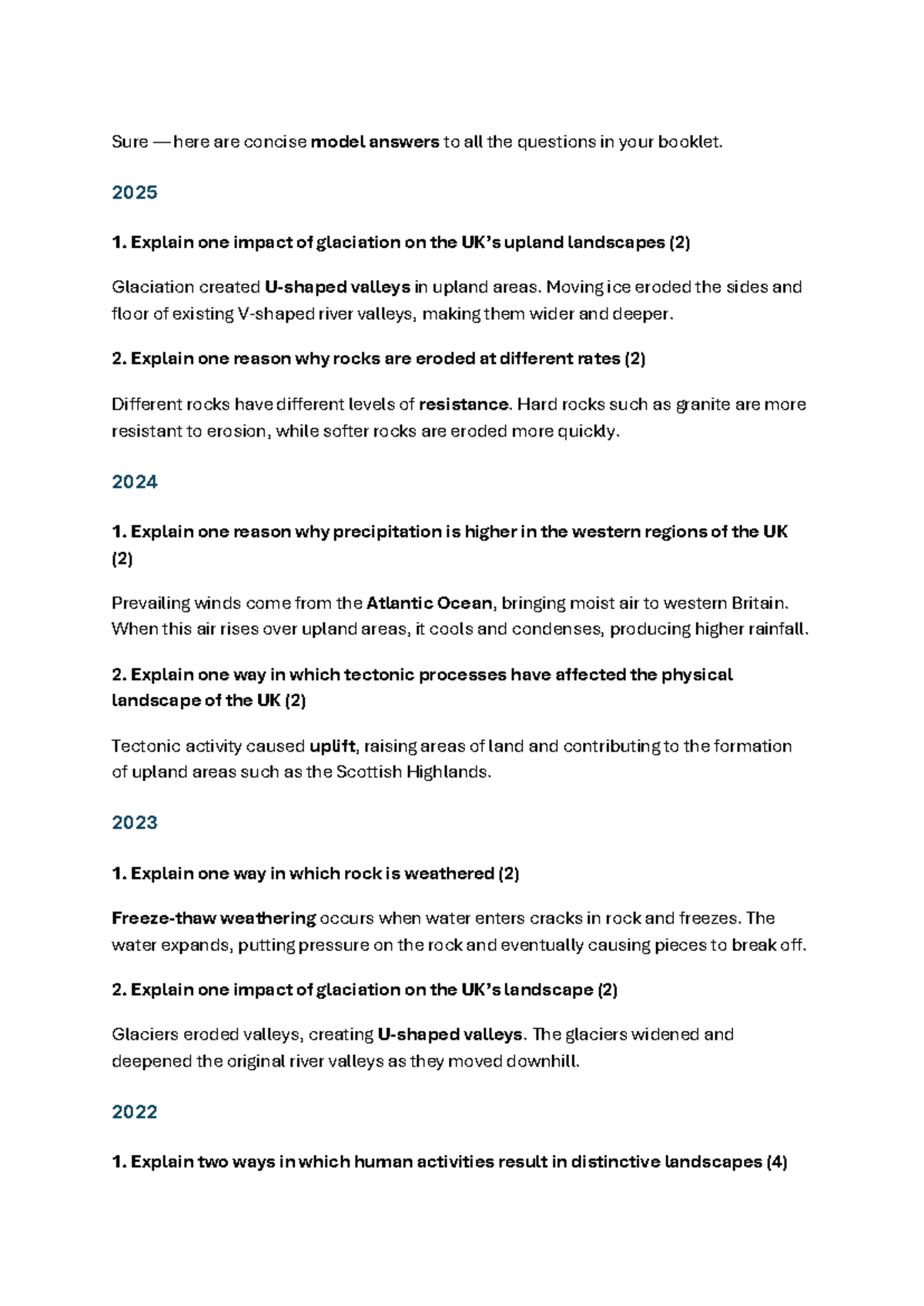 Geography Homework Answers: Impacts of Glaciation & Erosion (2025 ...