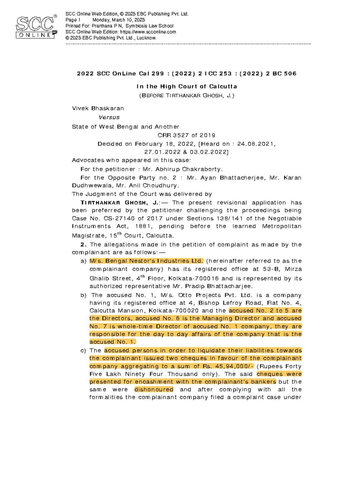 25 - .............. - 2022 SCC OnLine Cal 299 : (2022) 2 ICC 253 ...