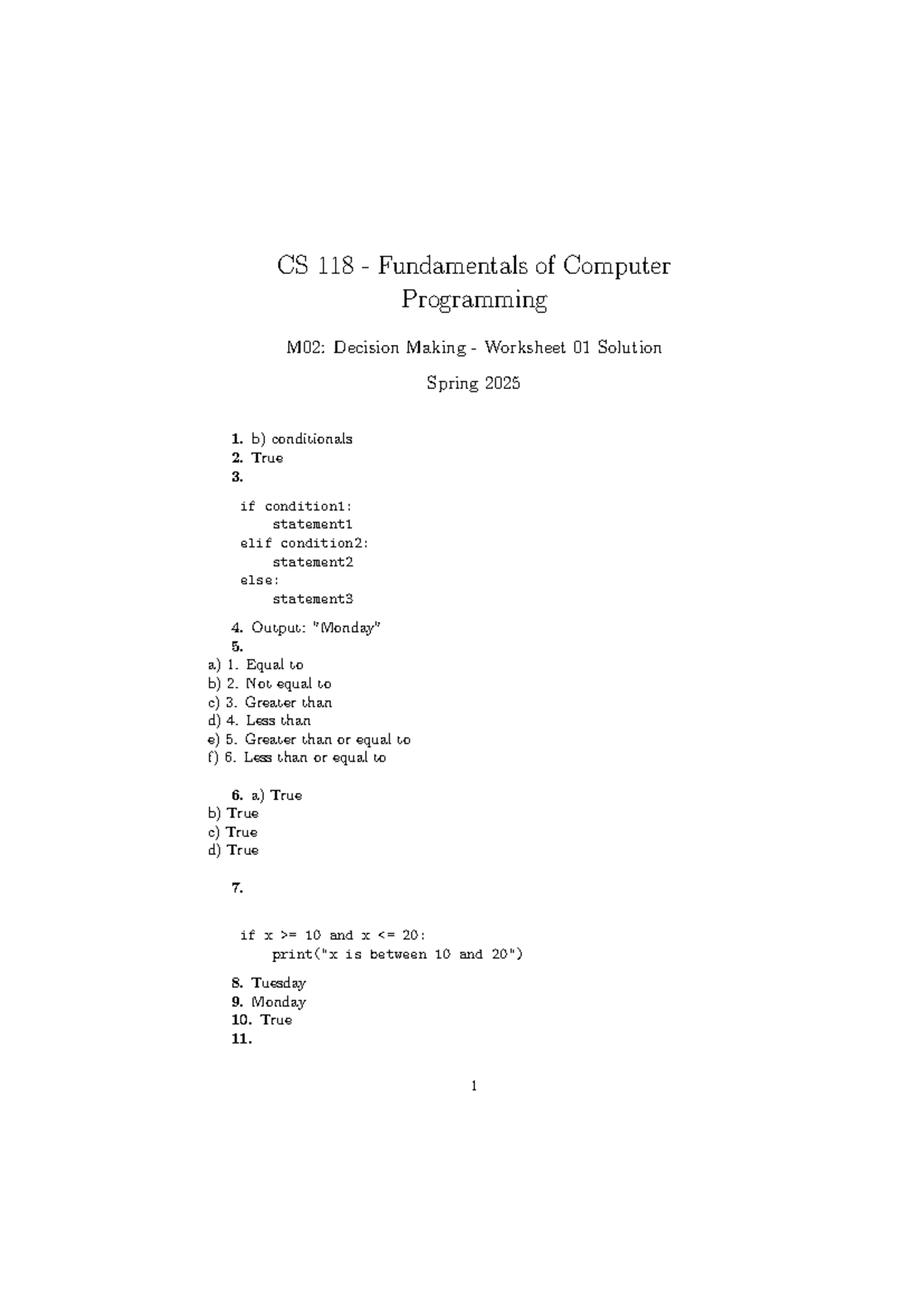 CS 118 - Spring 2025: Decision Making Worksheet 01 Solutions - CS 118 ...