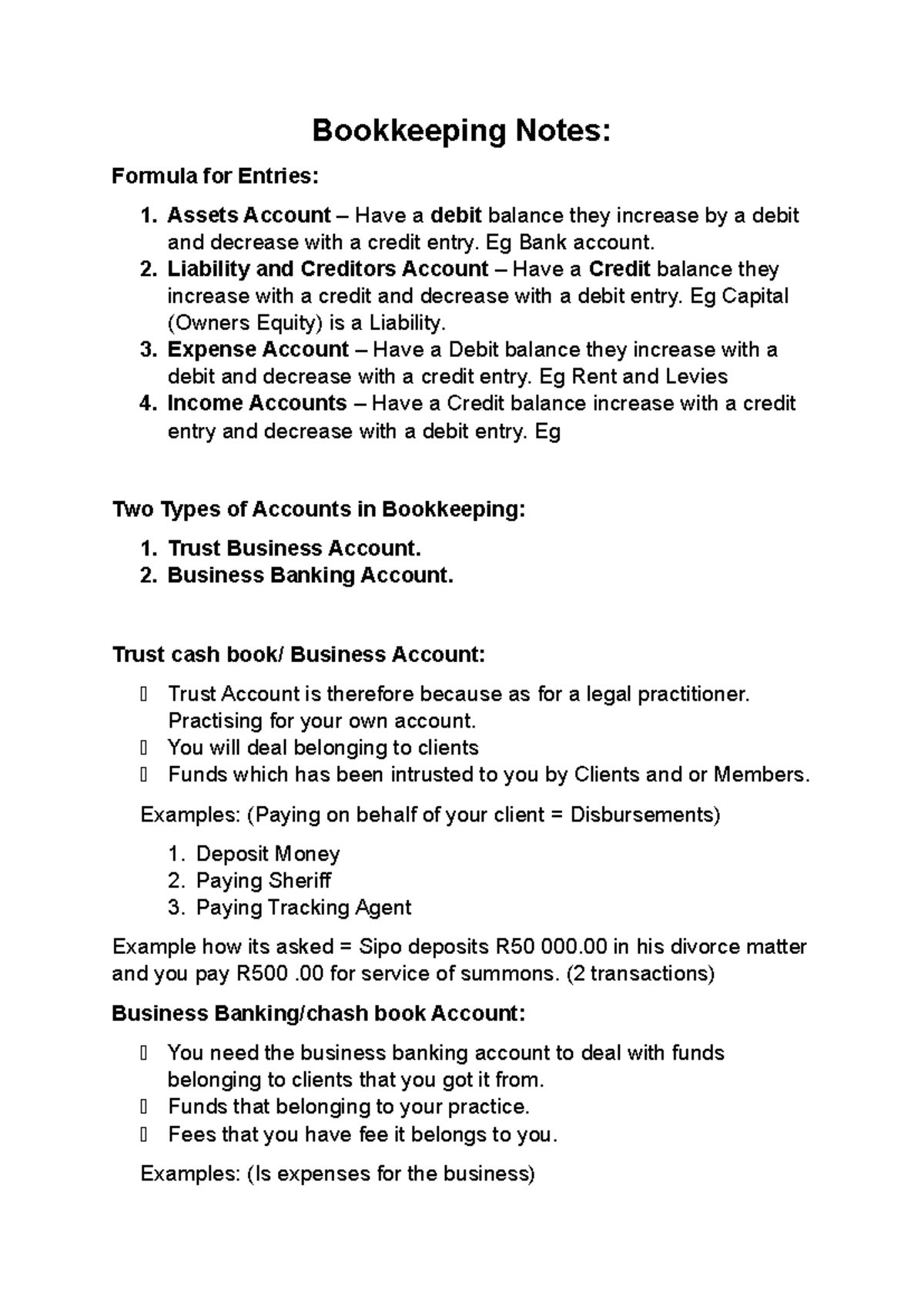 Bookkeeping Notes: Understanding Account Entries and Cashbooks - Studocu