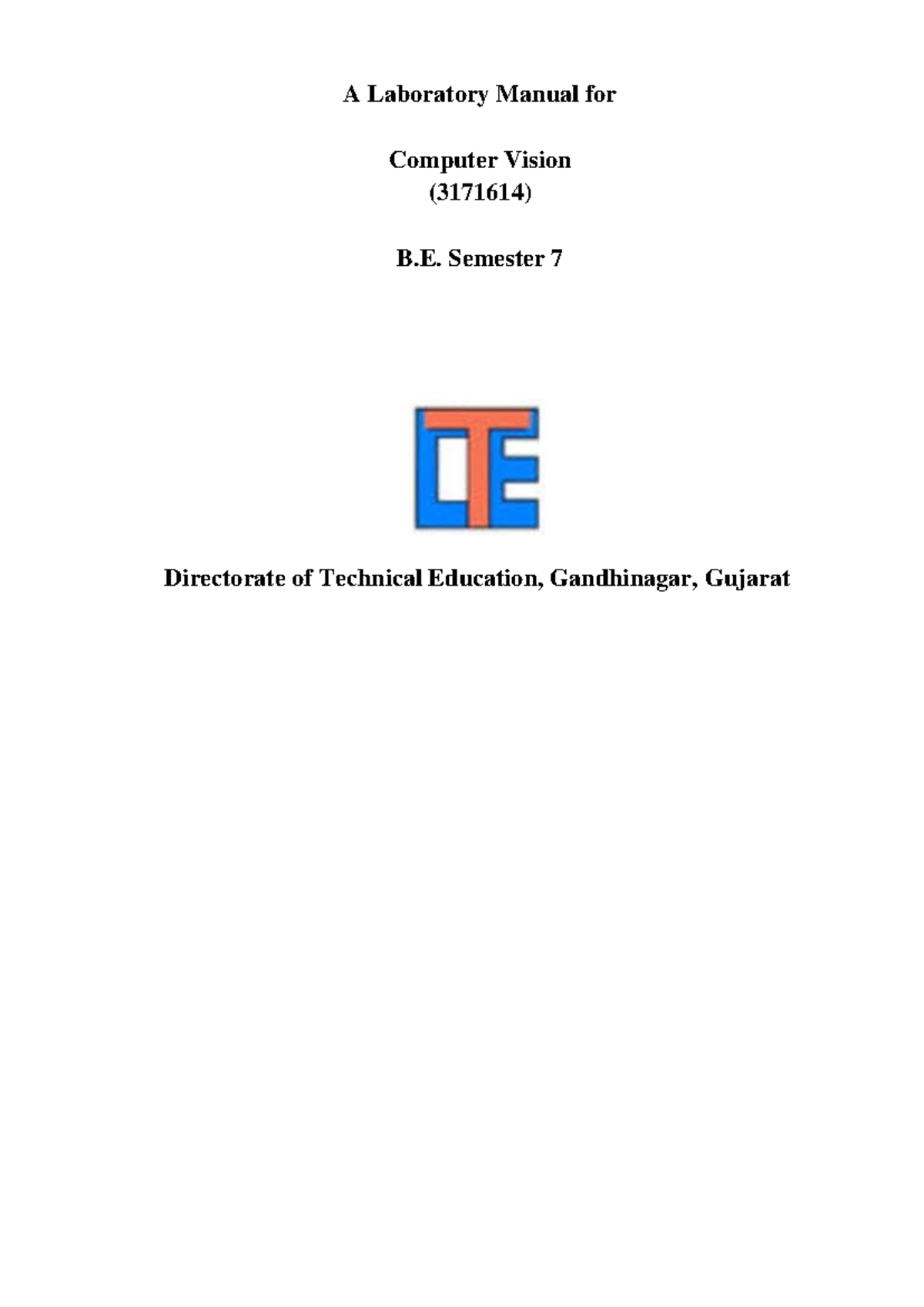 Computer Vision Lab Manual (3171614) - B.E. Semester 7, 2023 - Studocu
