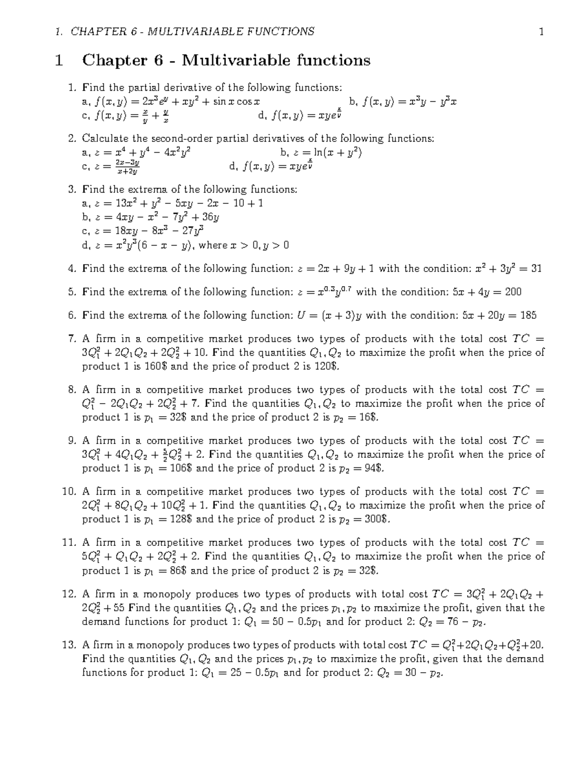 Exercise C6 - Multivariable Functions and Extrema Analysis - Studocu