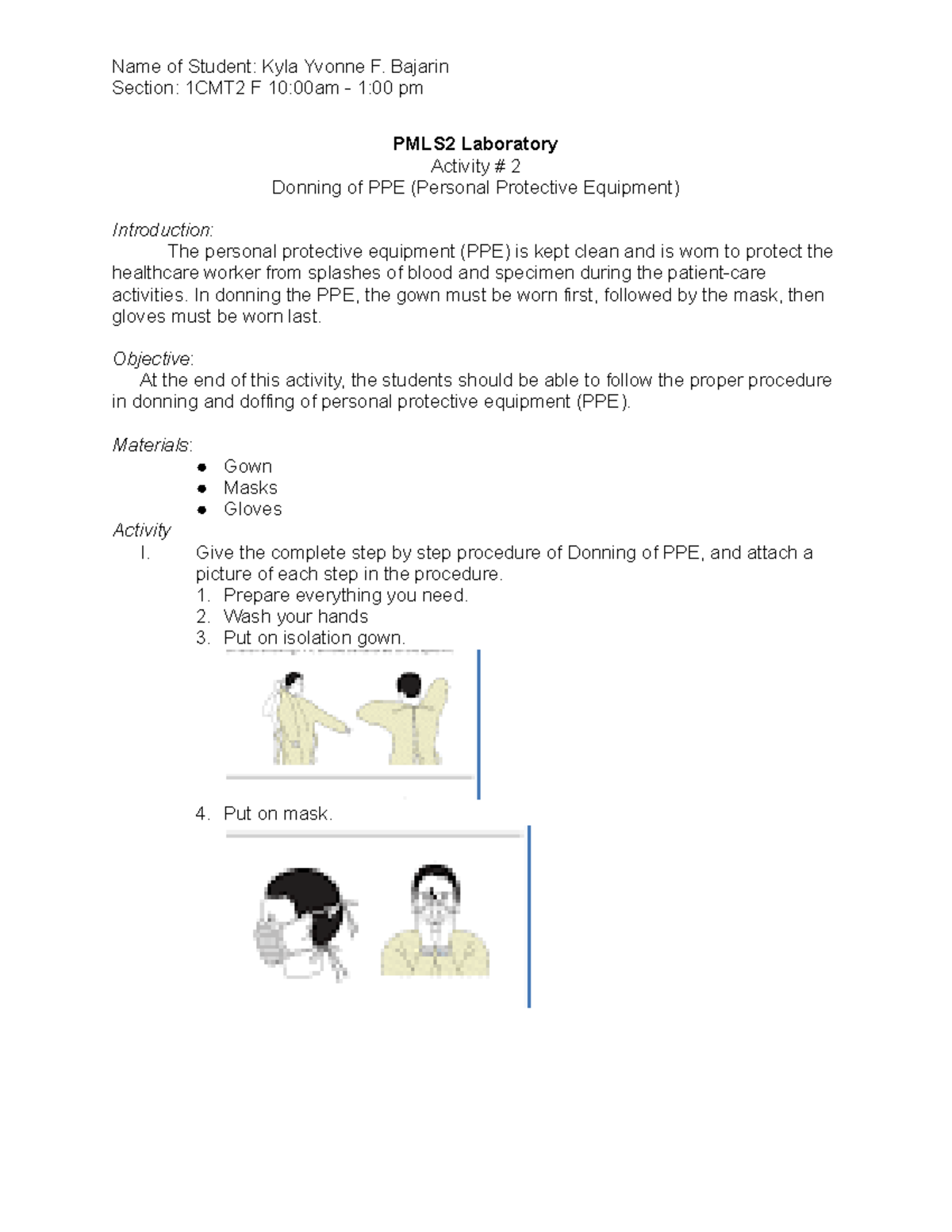 PMLS2 Lab Activity 2: Proper Donning of PPE Guidelines - Studocu
