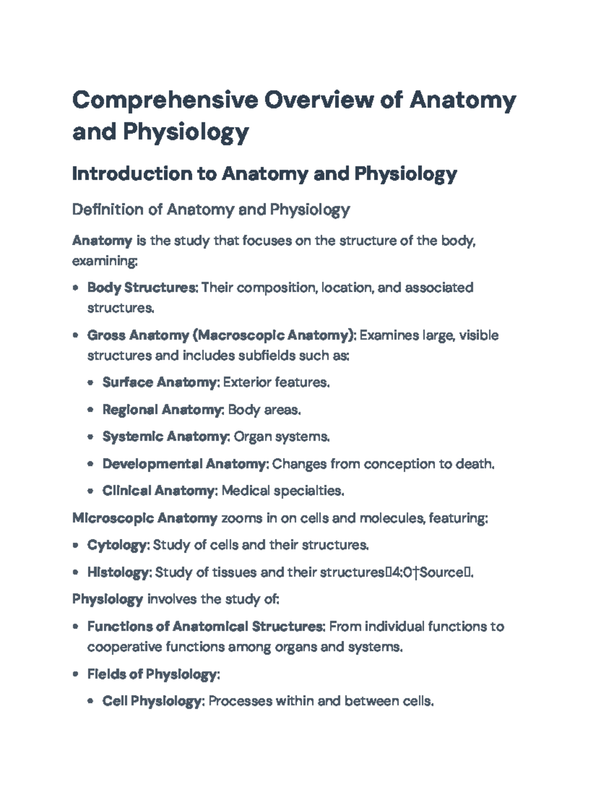 Comprehensive BIO101 Lecture Notes on Anatomy & Physiology Overview ...