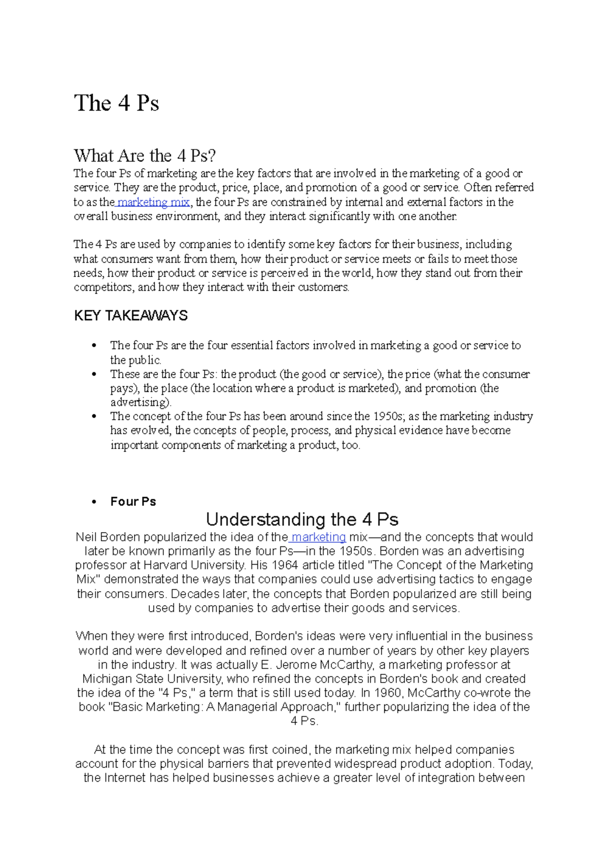 The 4 Ps of Marketing: Comprehensive Overview and Key Insights - Studocu