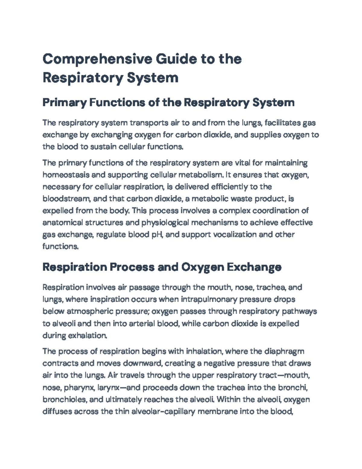 Comprehensive Overview of the Respiratory System and Disorders (BIO 101 ...