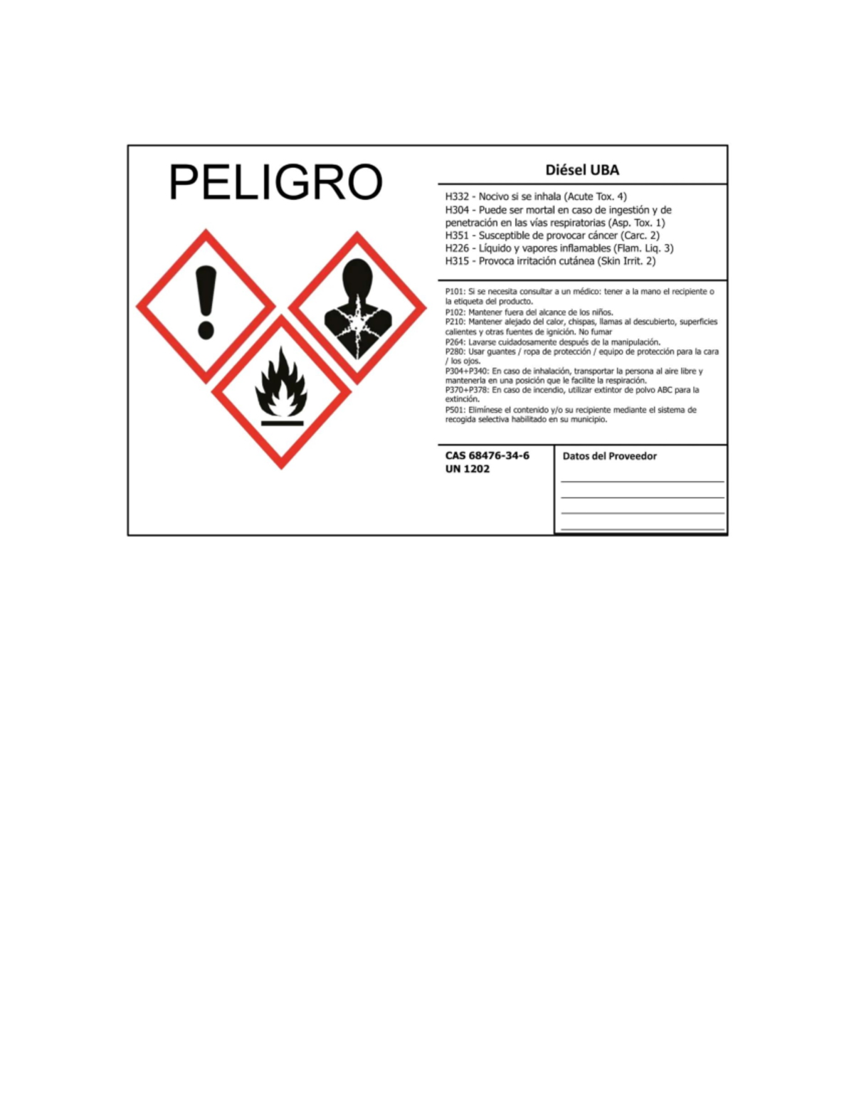 Etiqueta de Peligro: Diésel UBA H332 - Información de Seguridad - Studocu