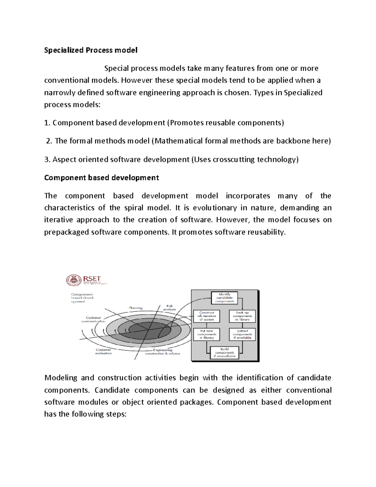 Se2 - Specialized Process Models in Software Engineering - Studocu