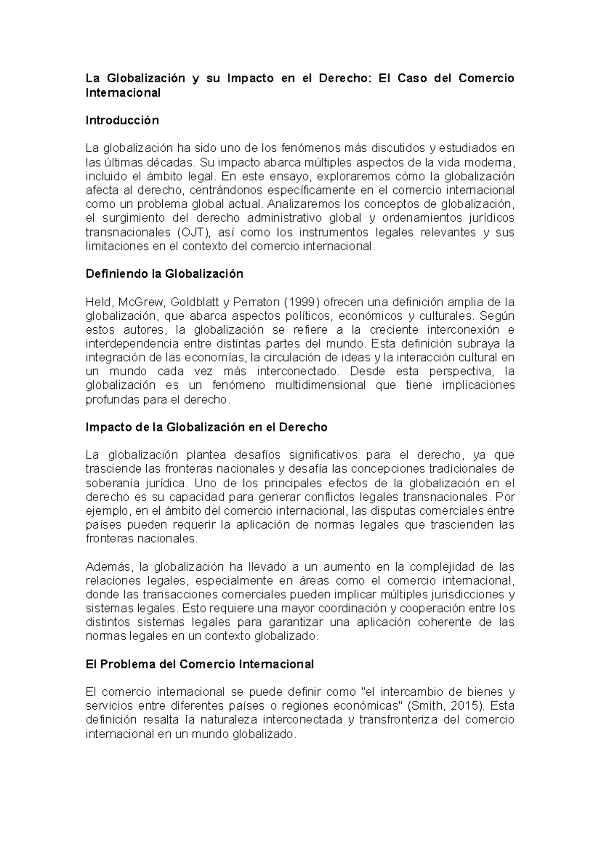 Ensayo sobre la Globalización y su Impacto en el Derecho: Comercio ...