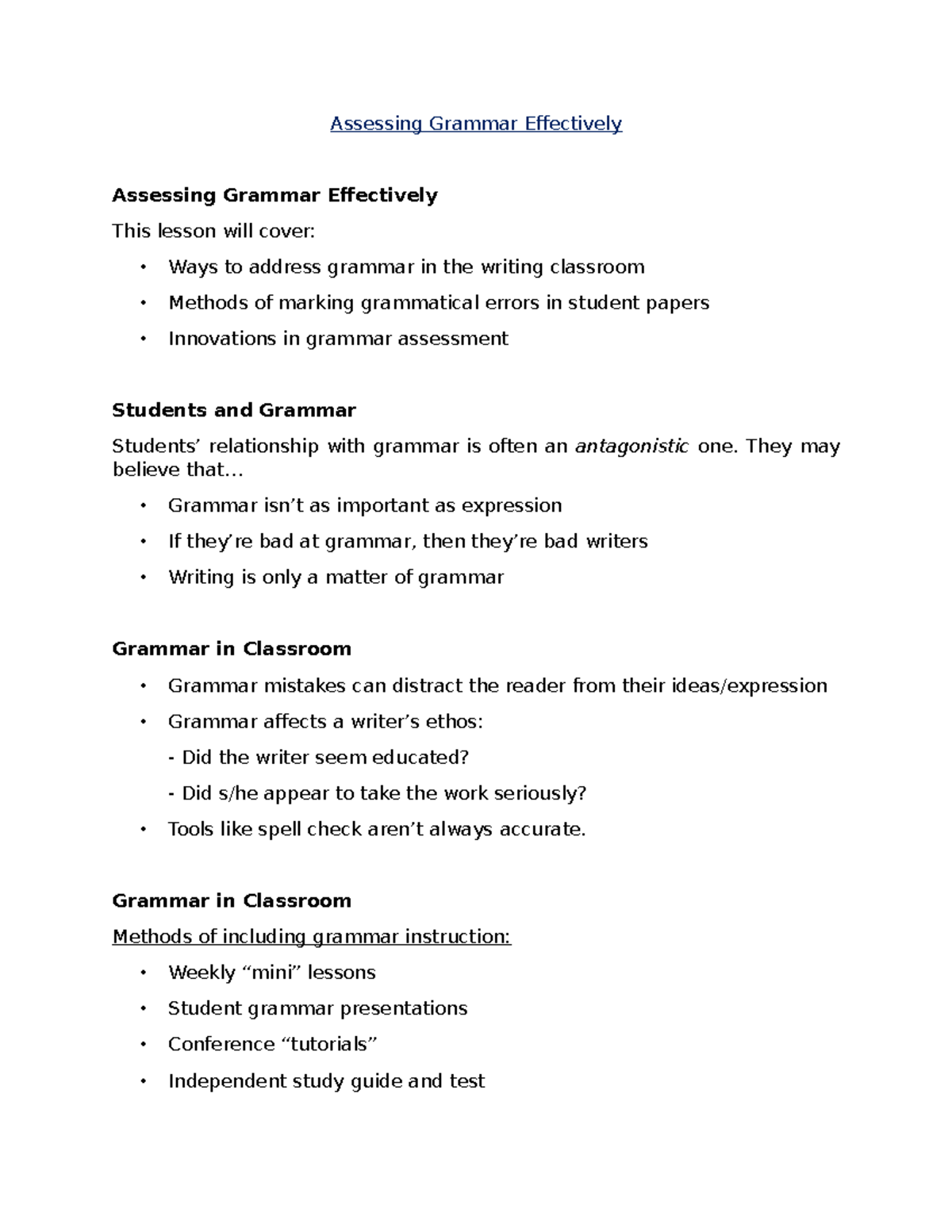 Teaching & Assessment of Grammar: Effective Methods & Innovations - Studocu