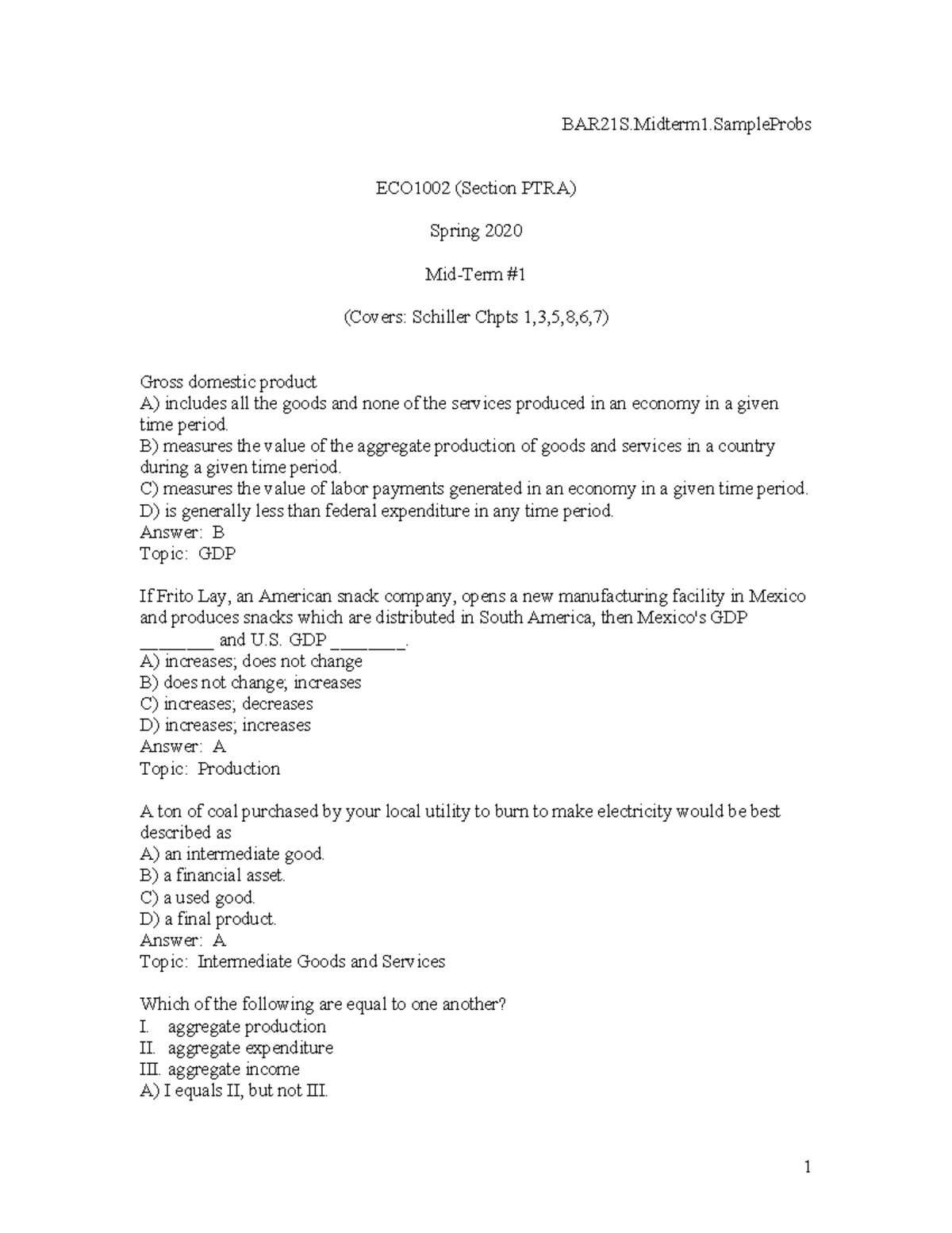 ECO1002 Midterm 1 Study Guide: Key Concepts & Sample Questions - Studocu