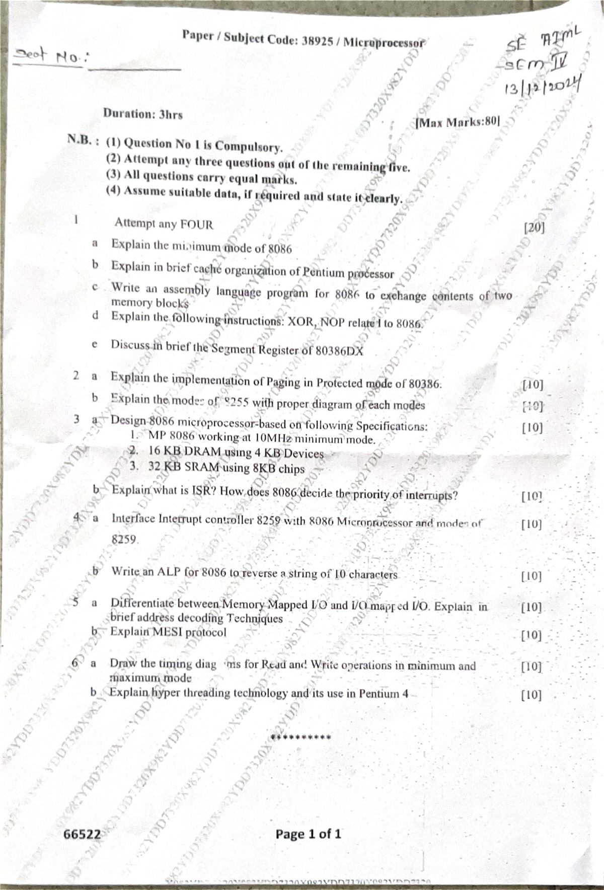 MP 38925 Microprocessor SE Final Exam Notes - Dec 2024 - Studocu