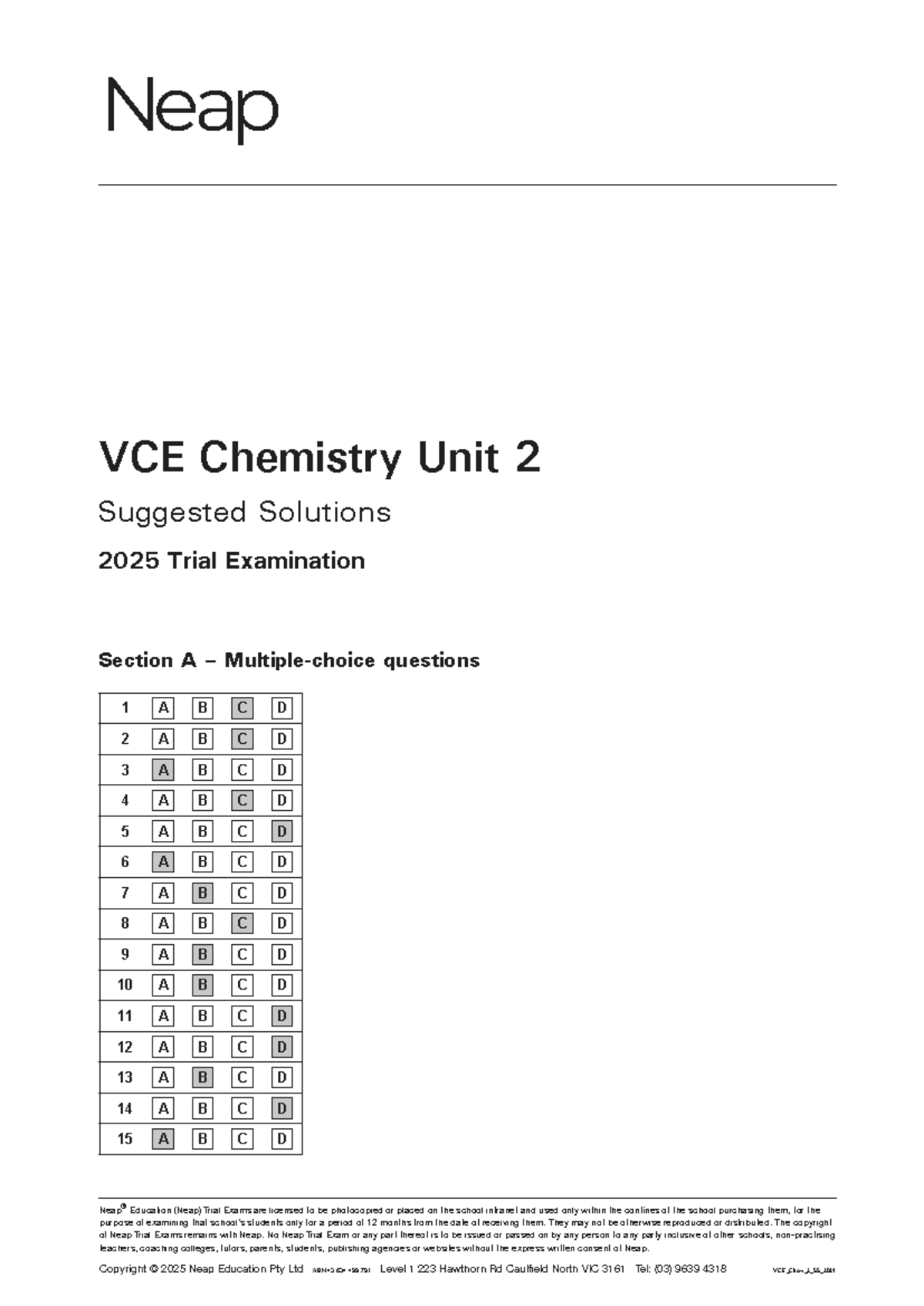 Unit 2 VCE Chemistry 2025 Trial Exam Suggested Solutions - Studocu
