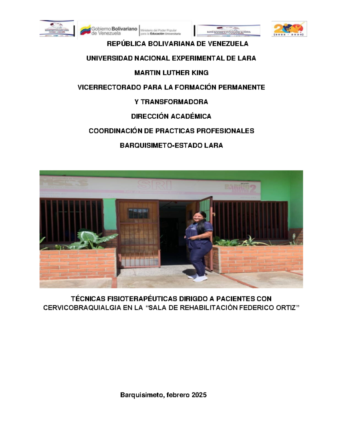 Informe de Prácticas Profesionales en Fisioterapia - UNELMLK - Document Preview