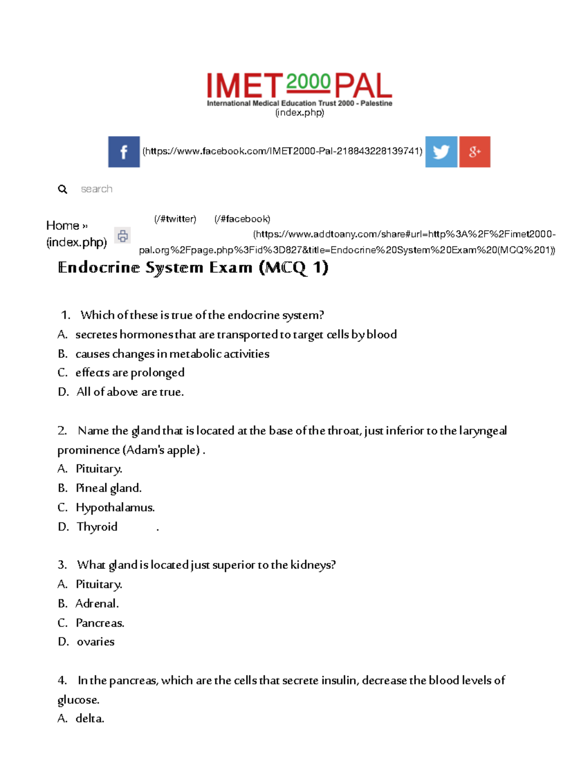 Endocrine System Final Exam (MCQ 1) Study Guide - Studocu