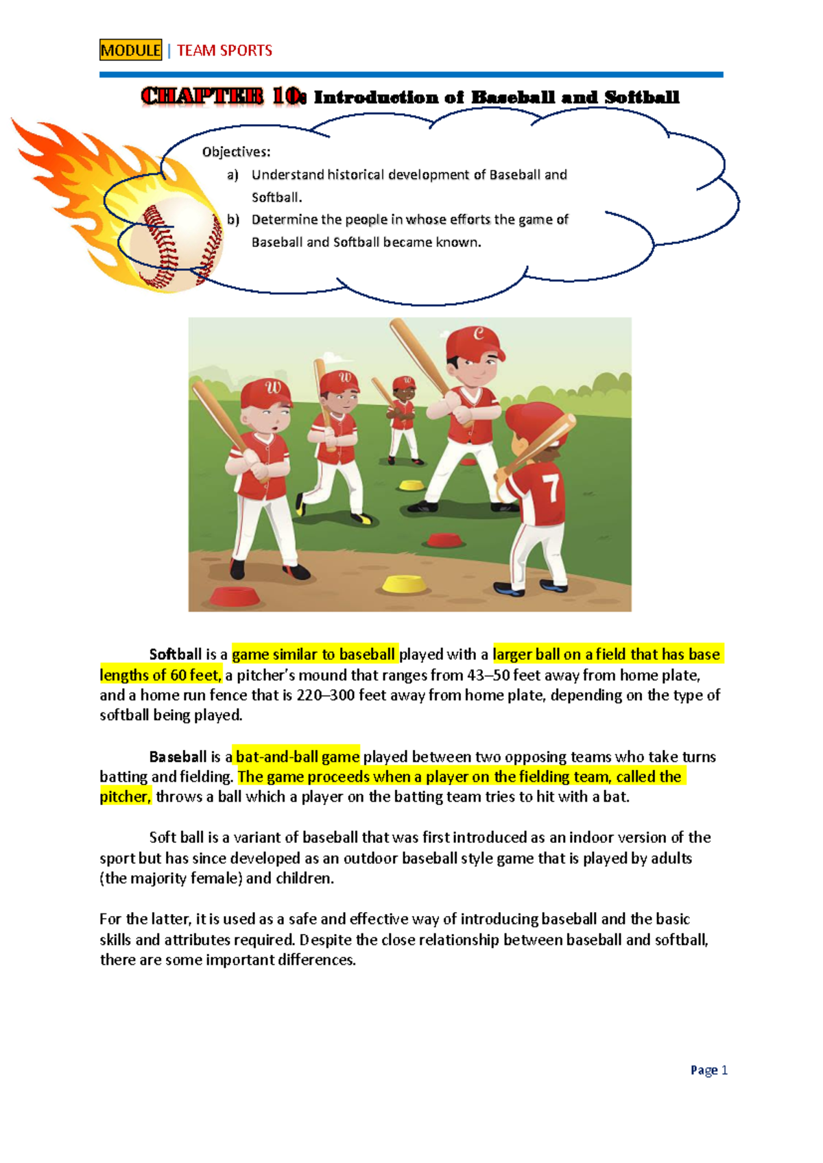 Chapter 10 - Introduction OF Baseball AND Softball - MODULE | TEAM ...