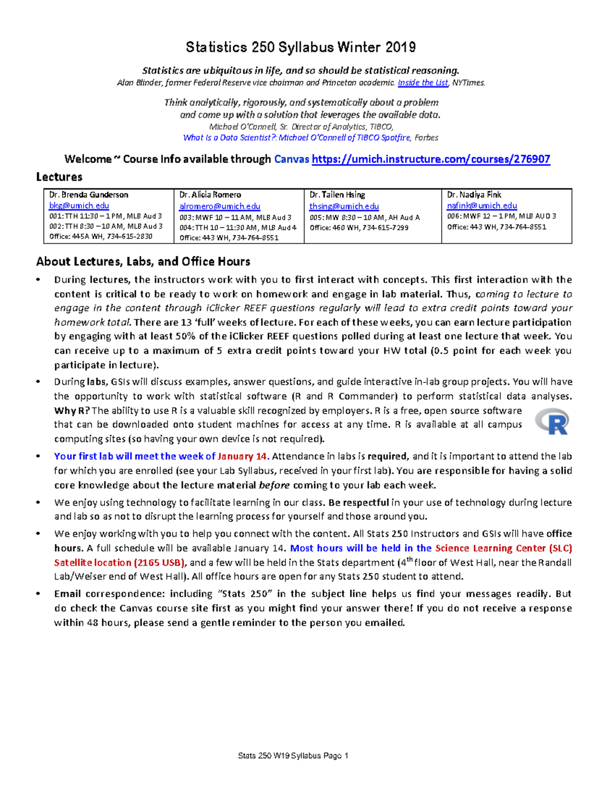 Stats 250 W19 Syllabus - sylly - Statistics 250 Syllabus Winter 2019 ...