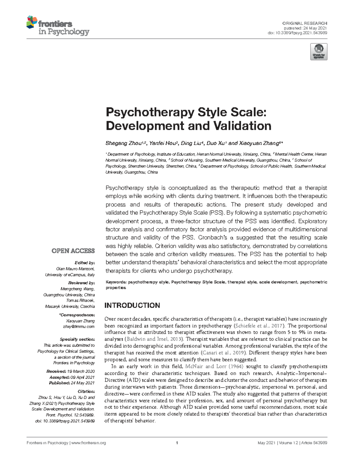 Psychotherapy Style Scale (PSS): Development & Validation Findings ...