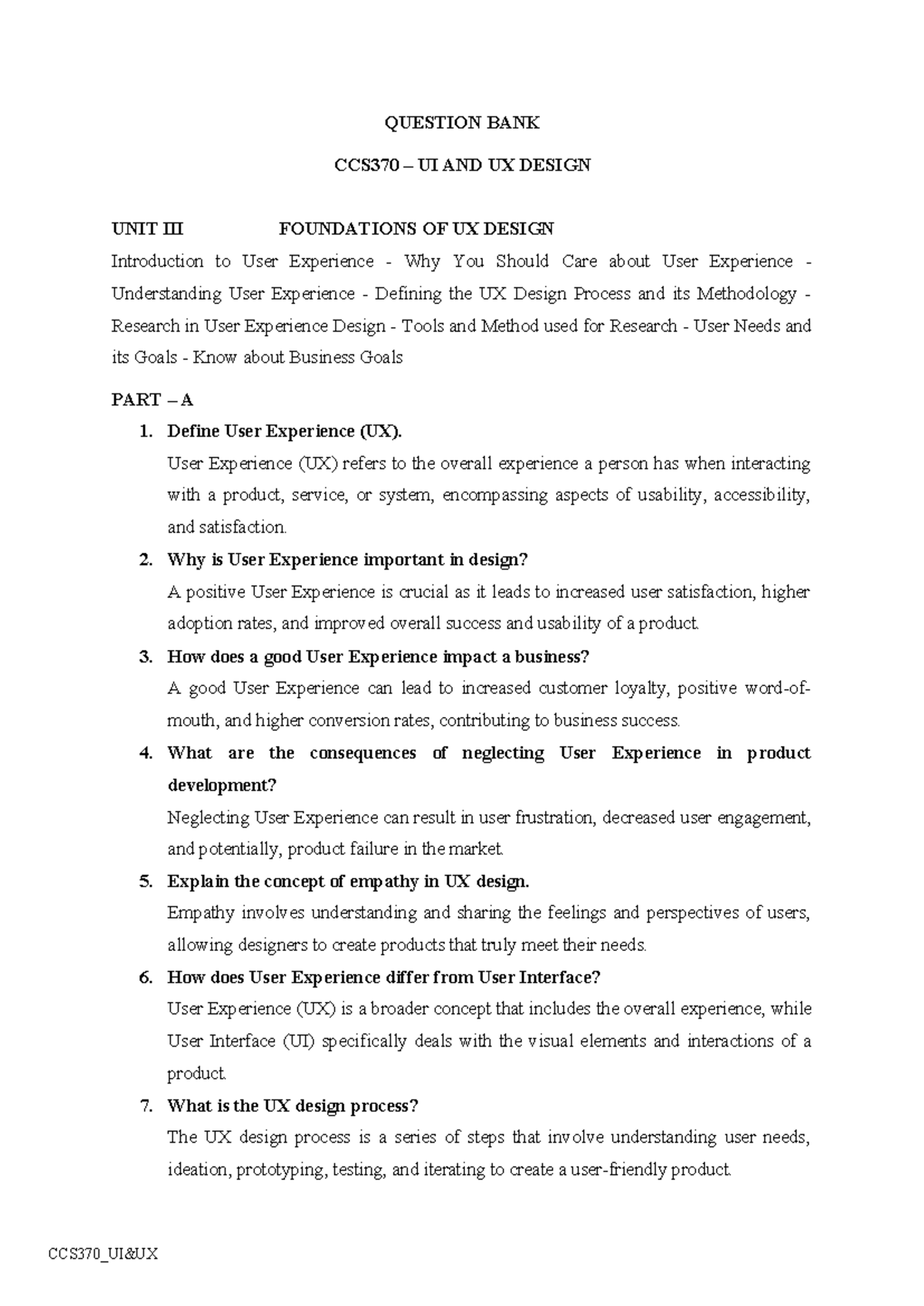 CCS370 - UI & UX Design - Unit III Question Bank & Key Concepts - Studocu