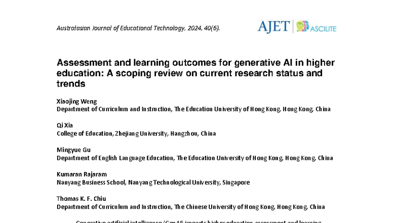 Assessment and Learning Outcomes for GenAI in Higher Ed: A Scoping ...