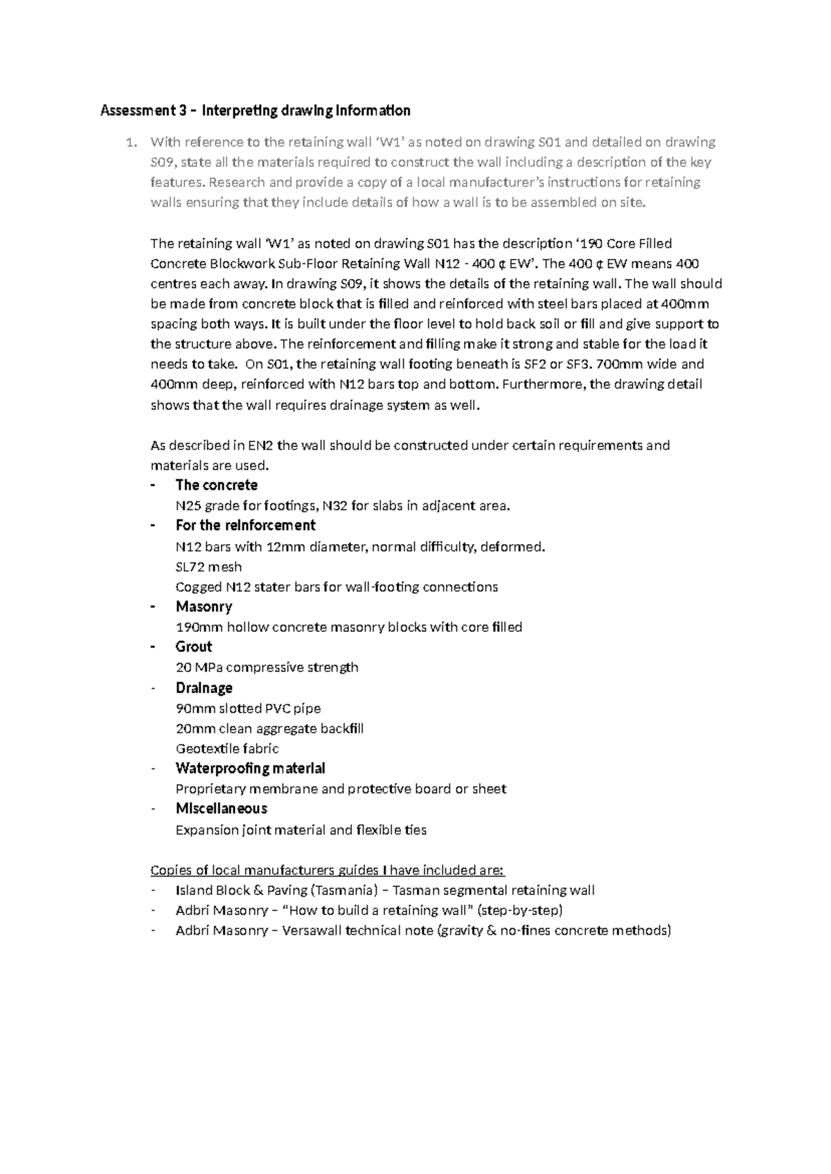 Assessment 3: Retaining Wall Construction & Interpretation Guide - Studocu