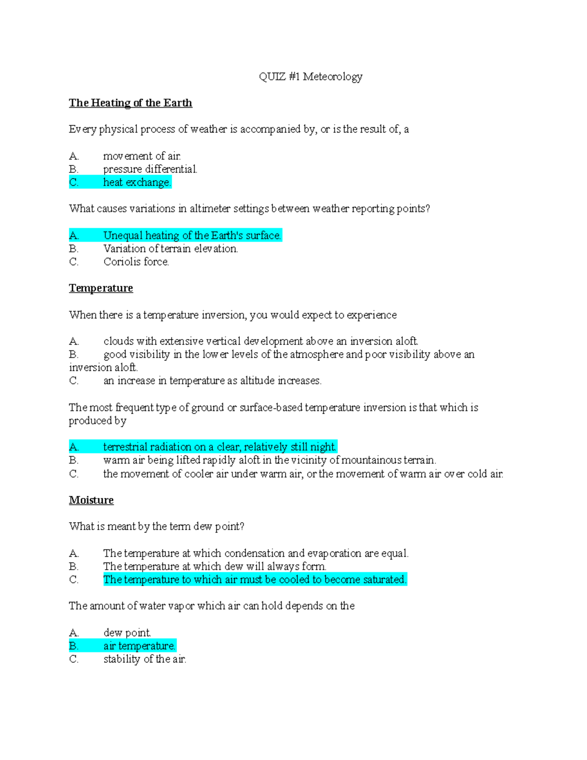 Midterm Exam Questions & Answers for MET101: Meteorology Quiz - Studocu
