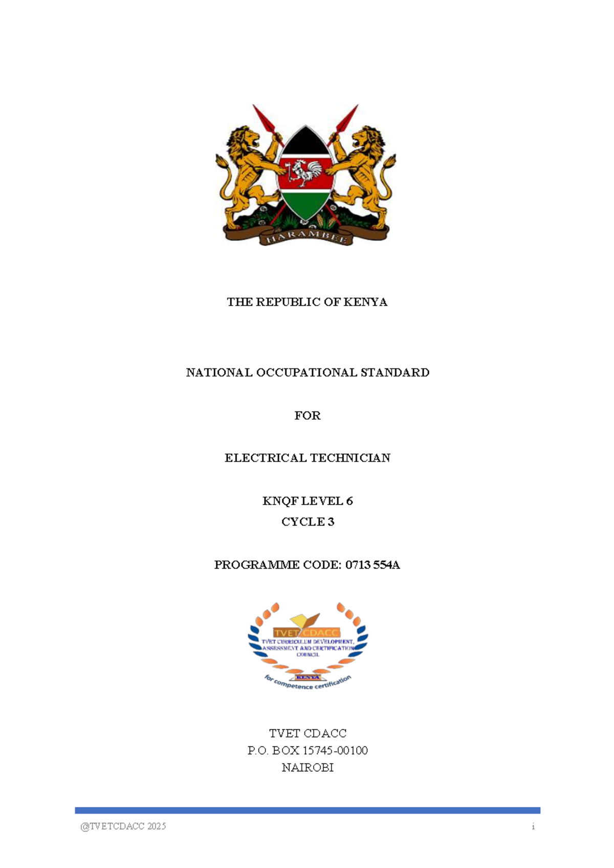Occupational Standard for Electrical Technician KNQF Level 6 - 0713 ...
