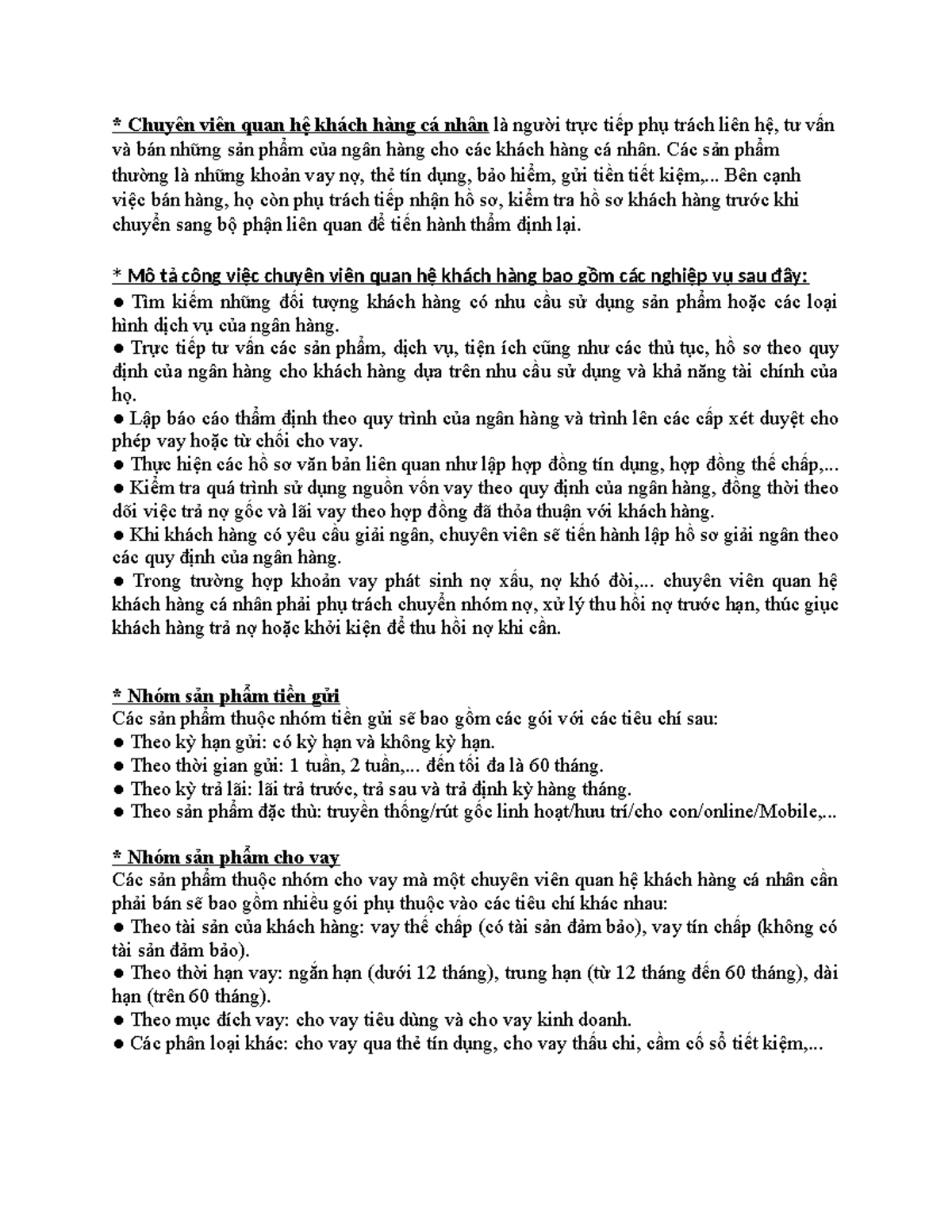 Tài liệu về Chuyên viên Quan hệ Khách hàng Cá nhân tại Ngân hàng - Document Preview