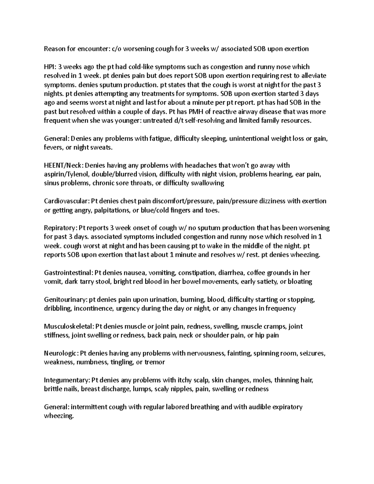 Ihumna week 5 aid - ihuman week 5 aid - Reason for encounter: c/o ...