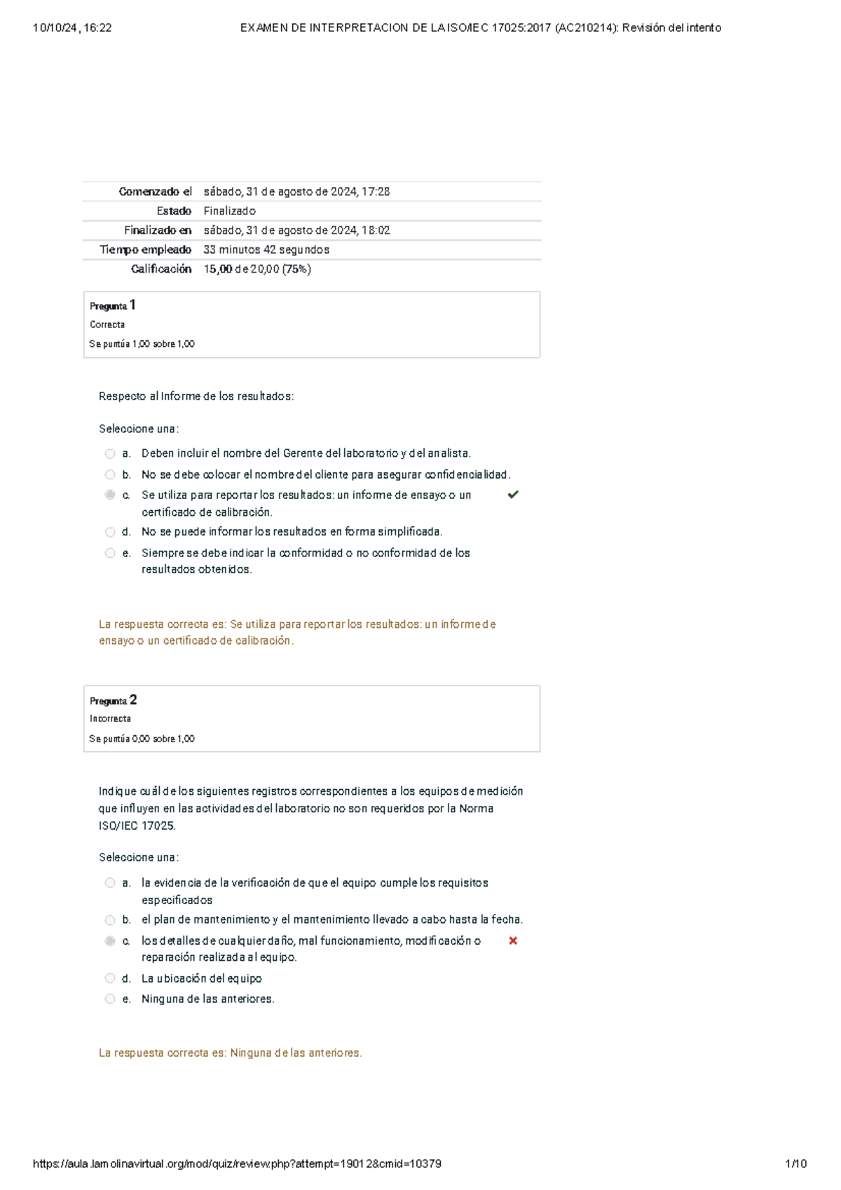 Examen de Interpretación de la ISO/IEC 17025:2017 (AC210214) - Revisión Final - Document Preview
