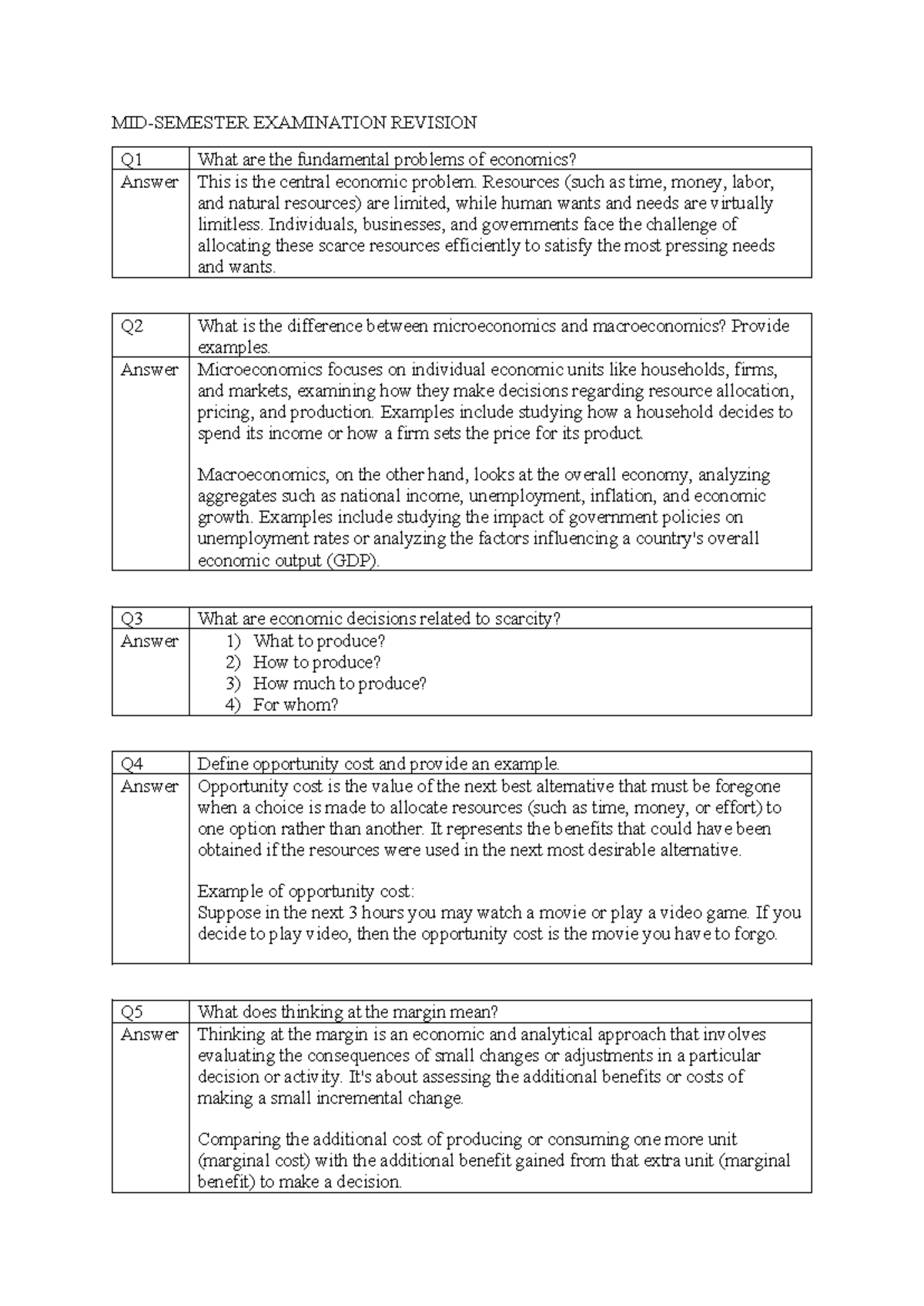Midterm Review Notes for ECO101: Key Economic Concepts & Principles ...