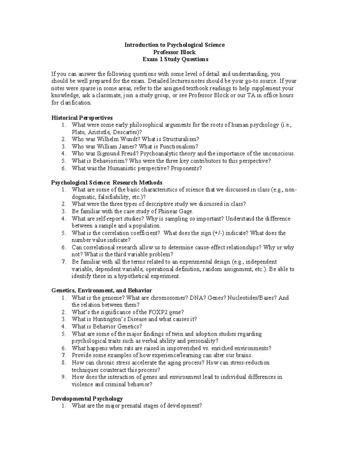 Intro to PSY 101: Exam 1 Study Questions & Key Concepts - Studocu