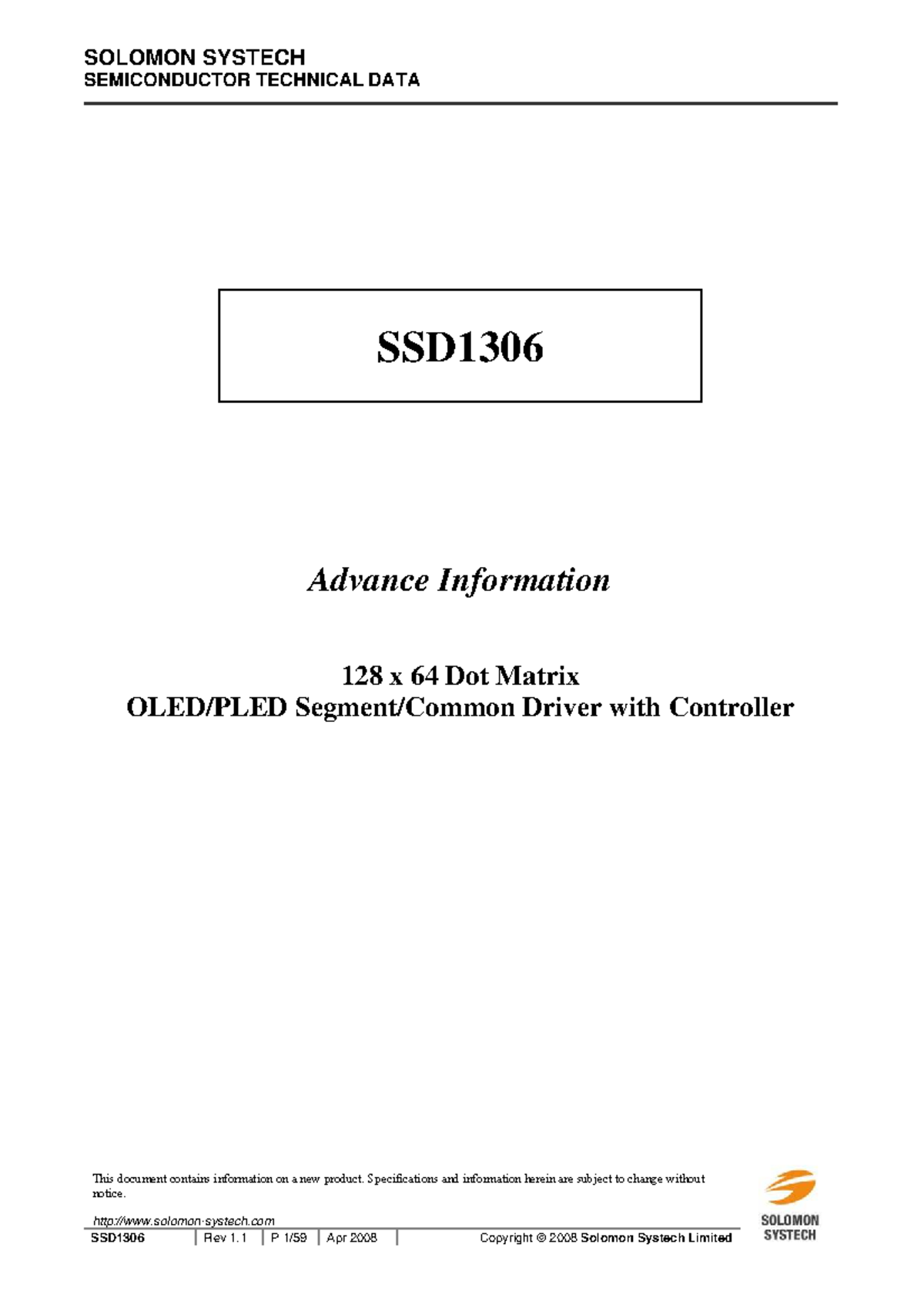 SSD1306 - assssssssssssssssssss - SOLOMON SYSTECH SEMICONDUCTOR ...