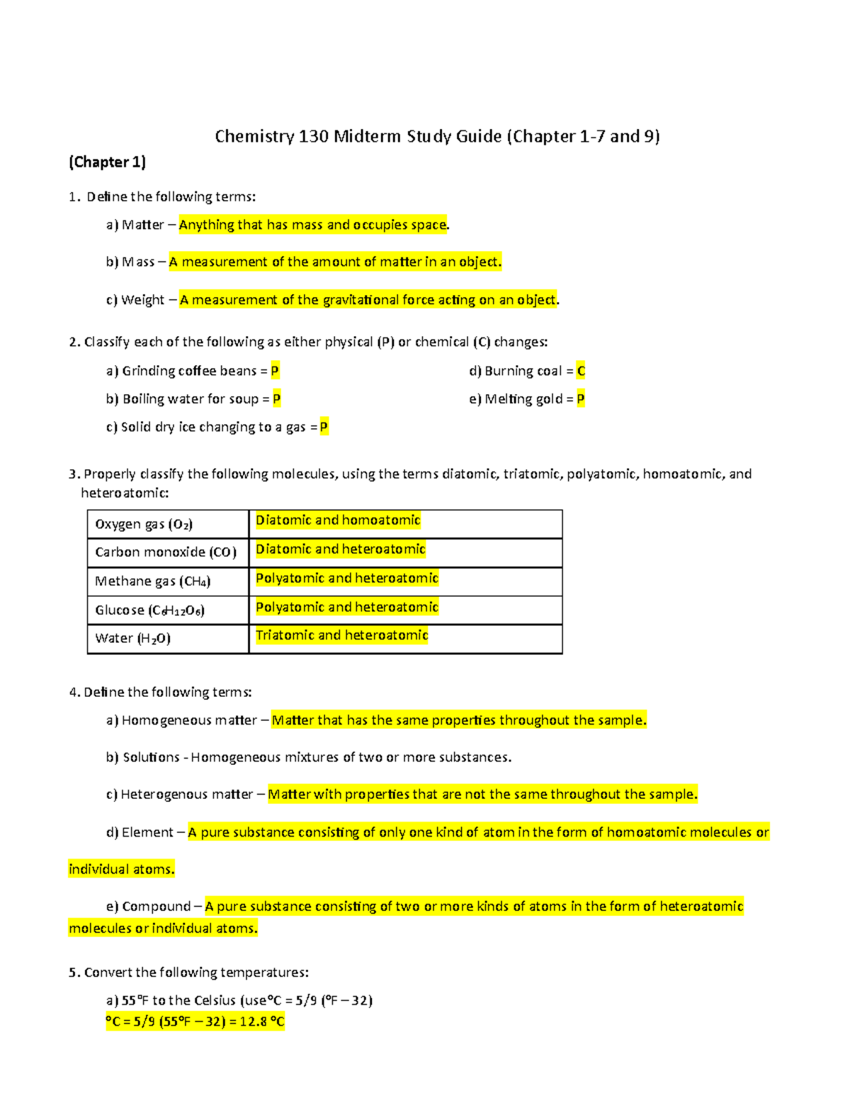 Chemistry 130 Midterm Study Guide: Key Concepts and Definitions - Studocu