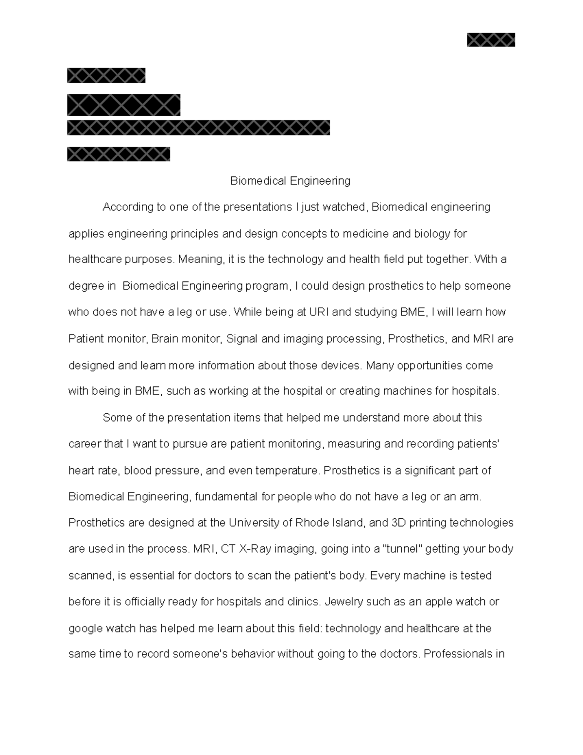 Report 1 - some class papers - Biomedical Engineering According to one ...