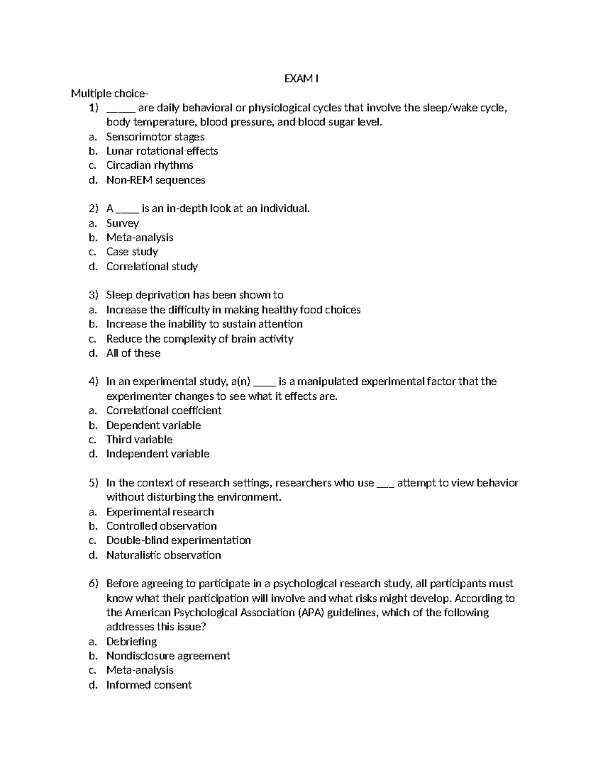 Psychology 101: Exam I Study Guide - Key Concepts & Questions - Studocu