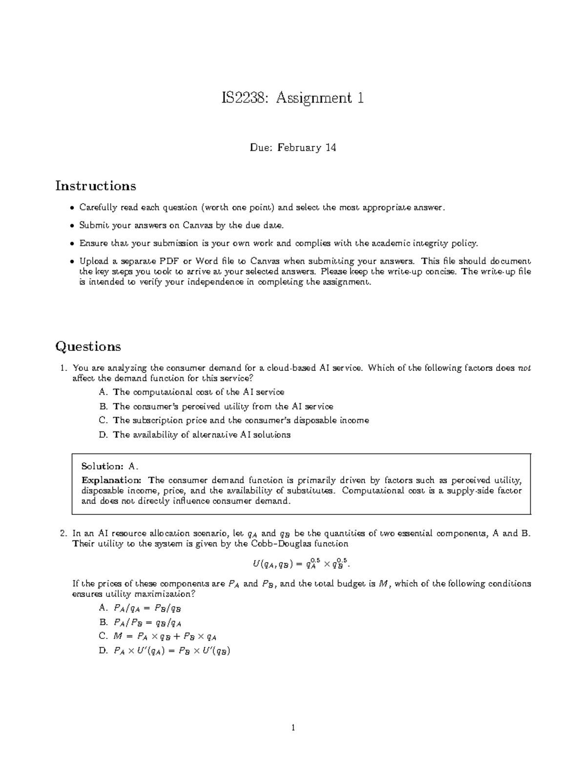 Assignment 1 answer - IS2238: Assignment 1 Due: February 14 ...