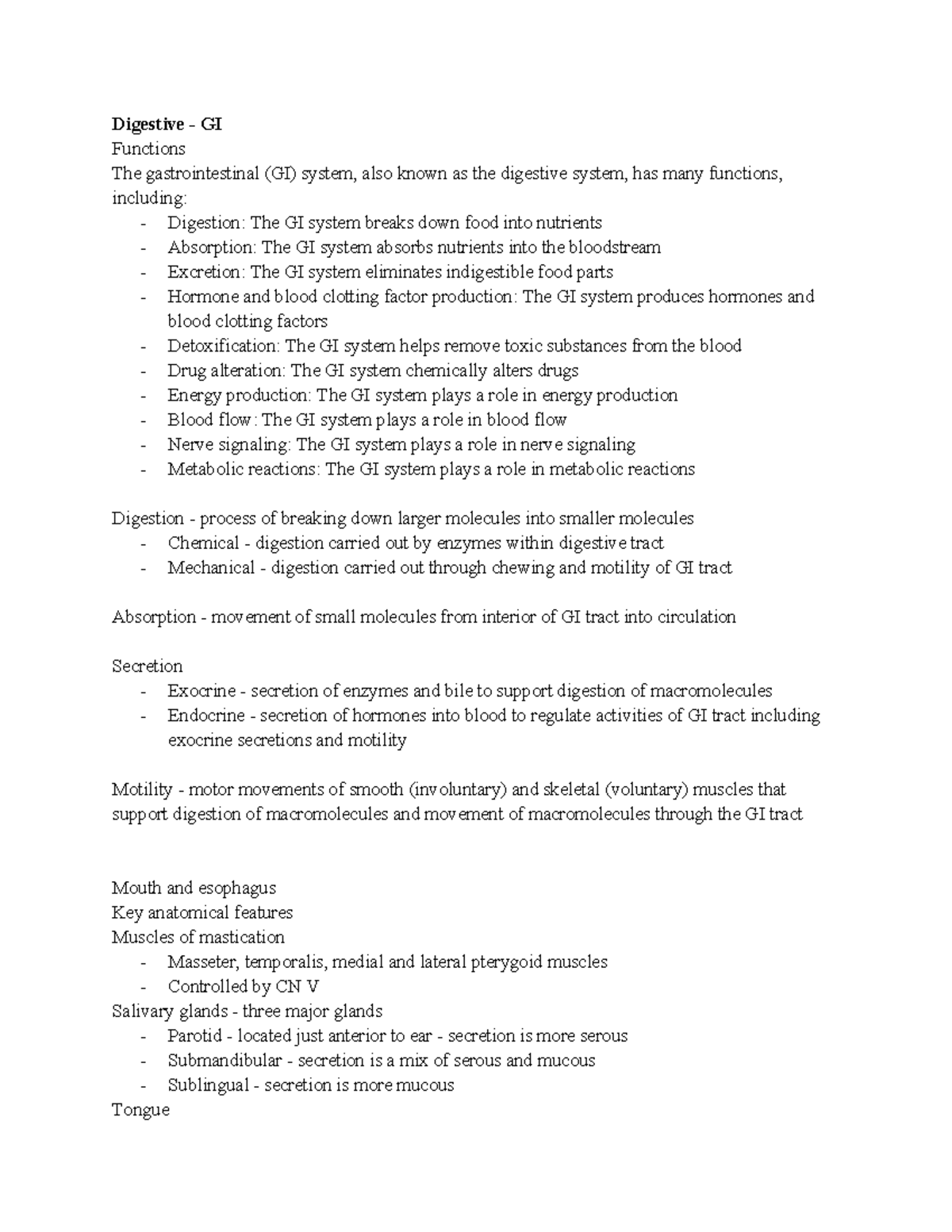 GI 101: Lecture Notes on Digestive Functions and Processes - Studocu
