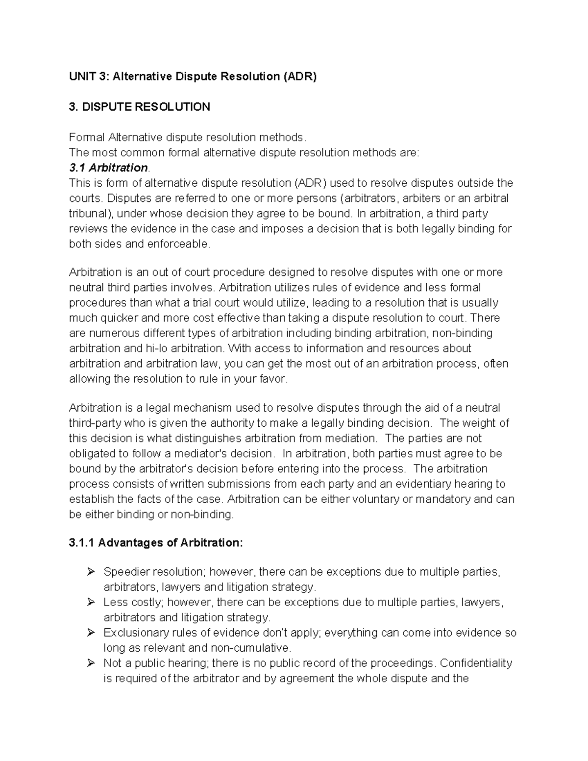 UNIT 3: ADR Techniques and Applications in Dispute Resolution - Studocu